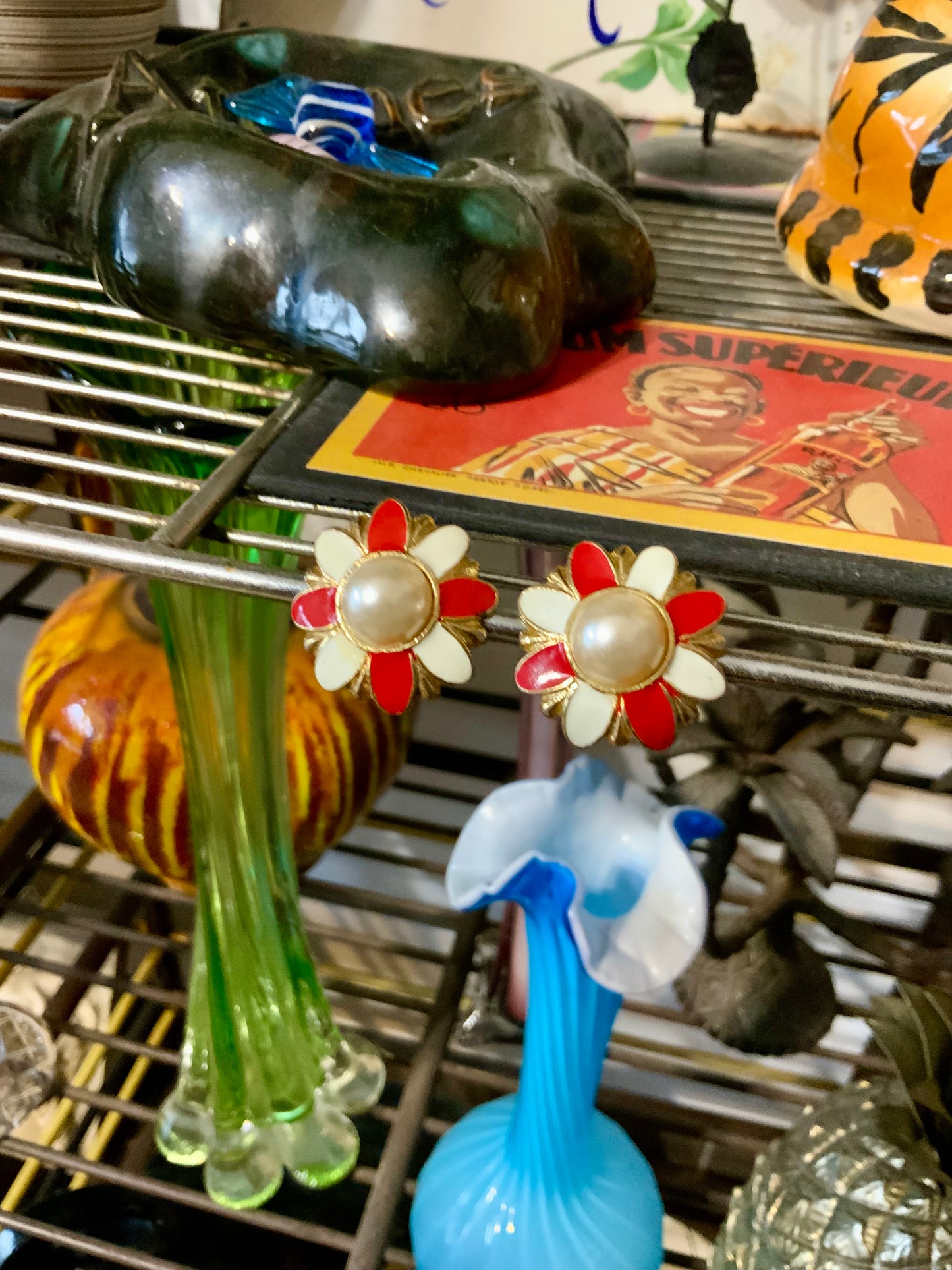 Boucles d’oreilles 1990 Fleurs Métal Vintage