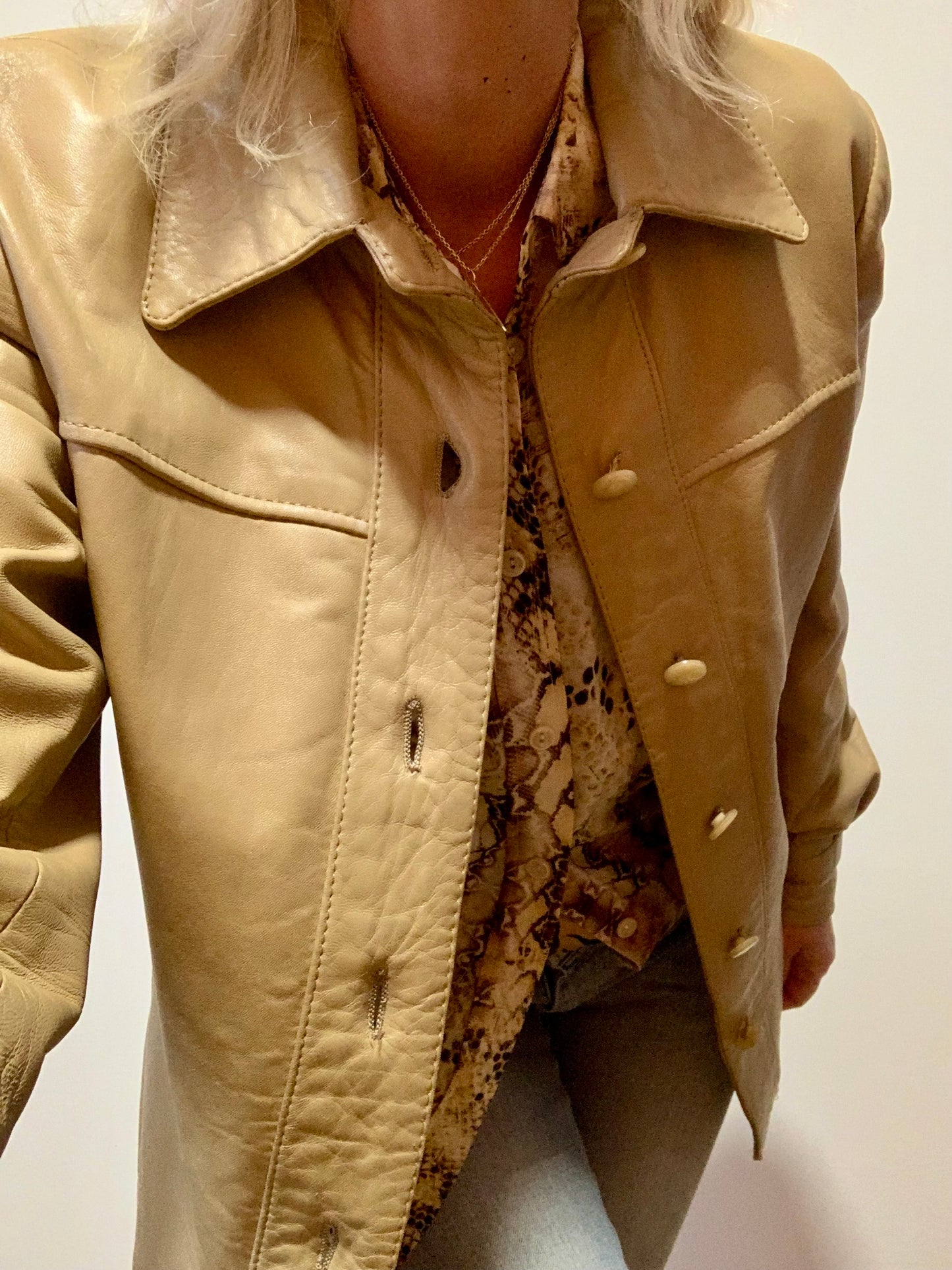 Pure Veste cuir beige Vintage 1970 Modèle Unique