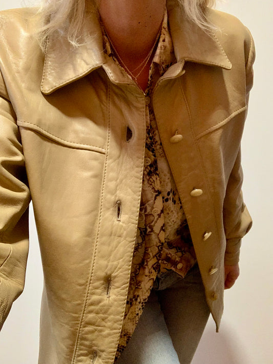 Pure Veste cuir beige Vintage 1970 Modèle Unique