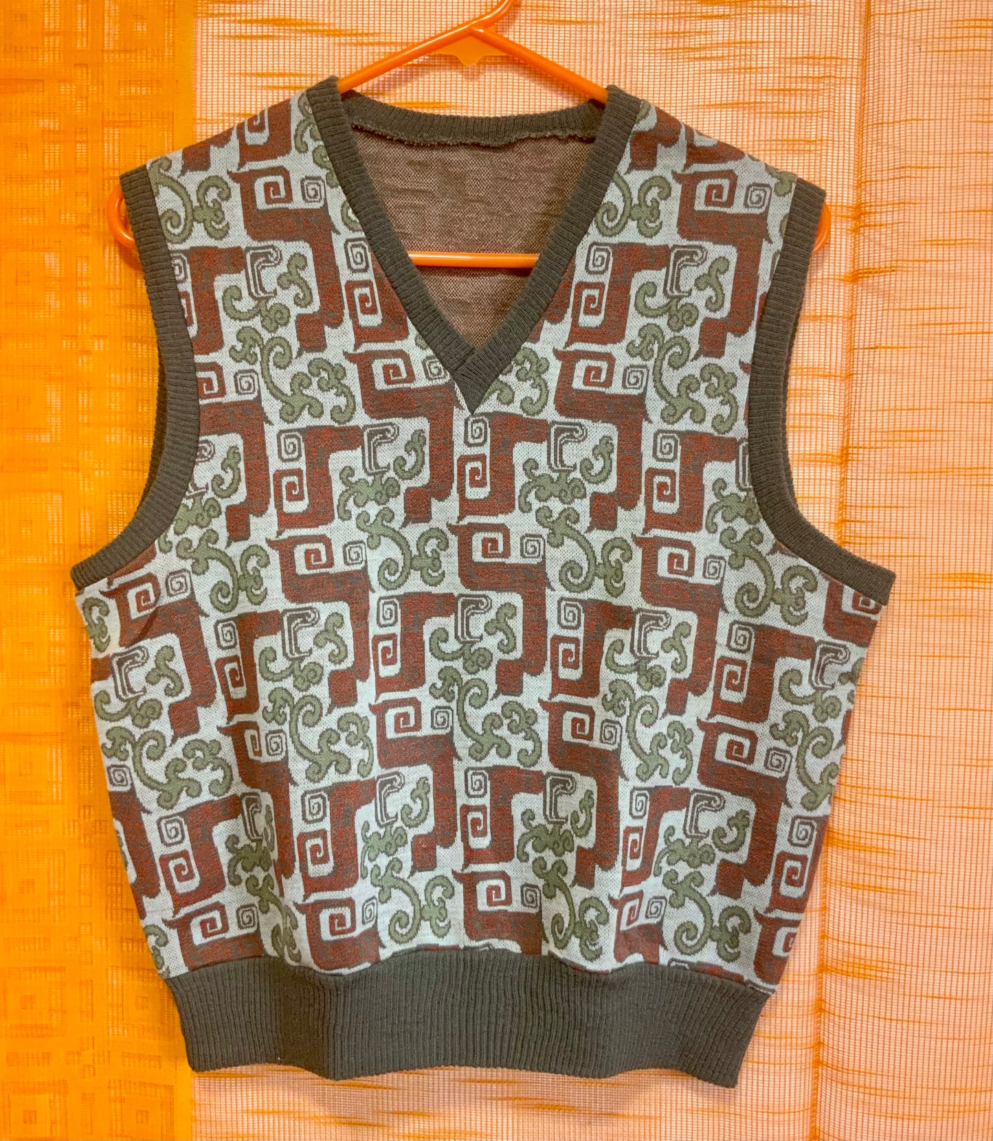 Pull a Motifs sans manche Vintage Seventies Authentique- TU