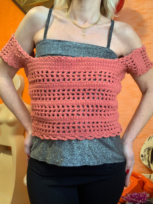 Top Coton mailles crochets Vintage Fait main