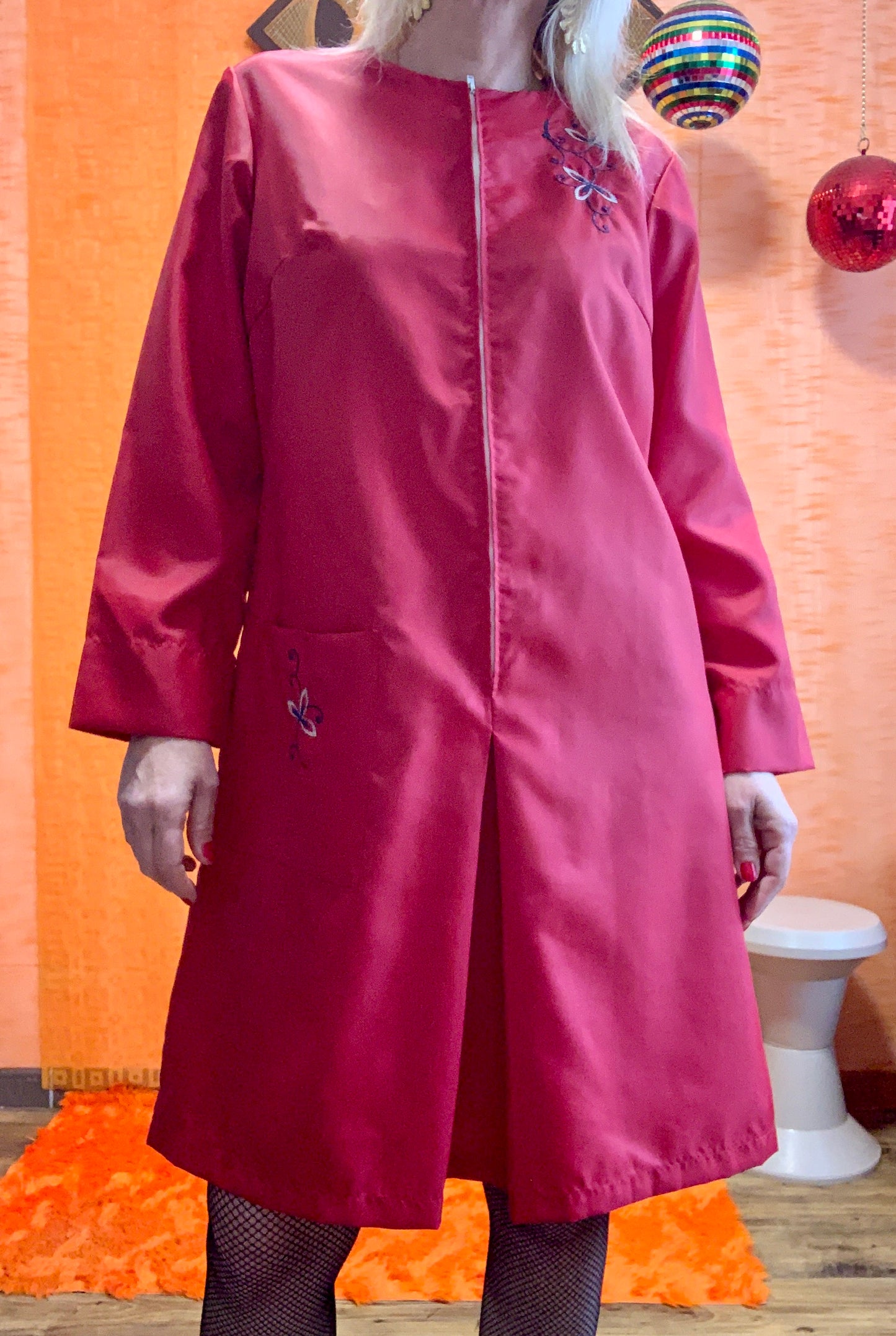 Robe Blouse Nylon NylFrance Vintage 70 Broderies fleurs