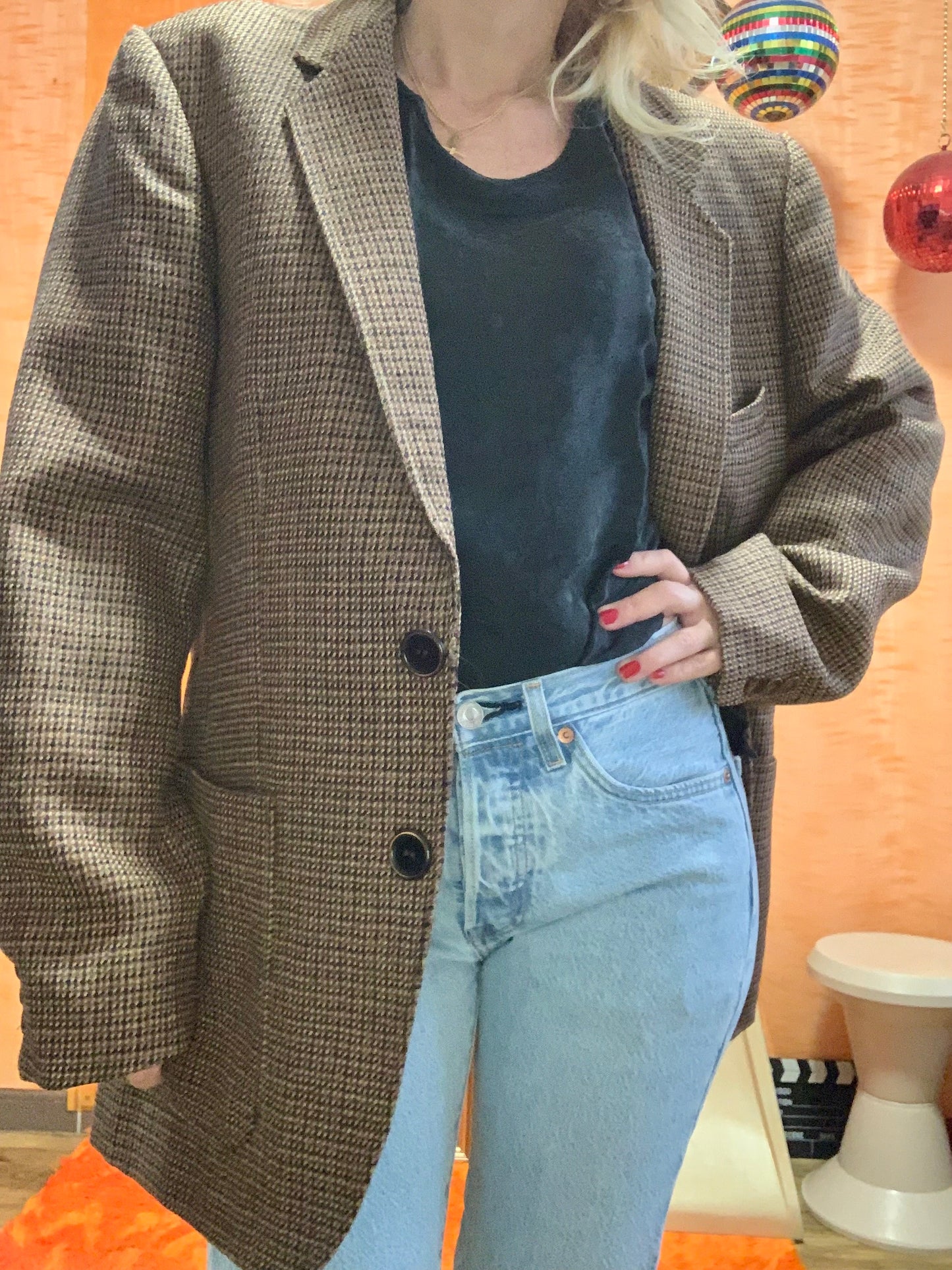 Veste Blazer À carreaux Pure Laine Vintage