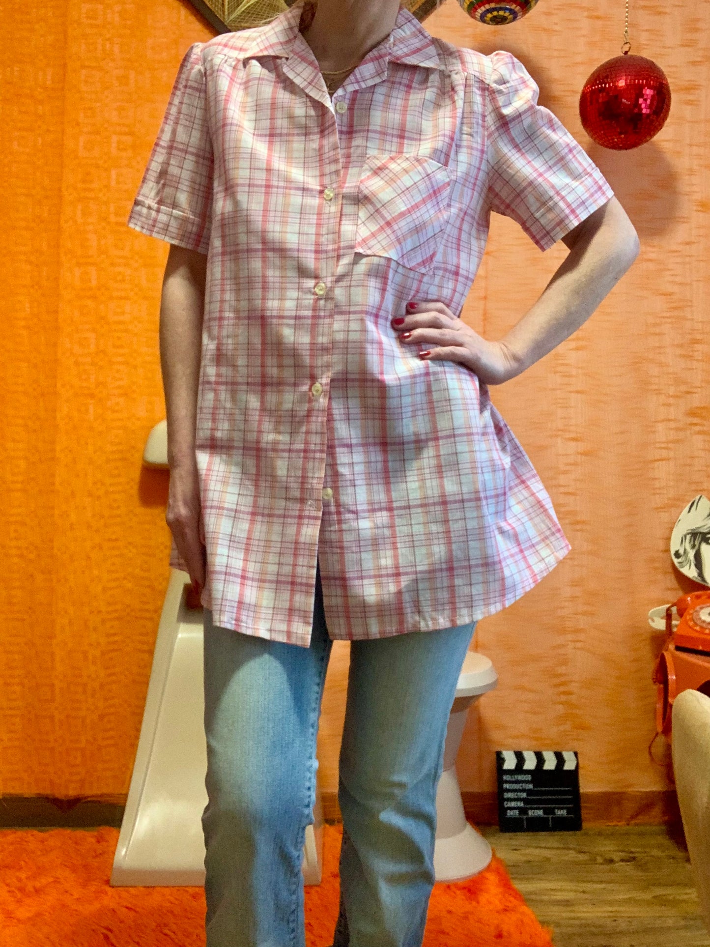 Chemise À carreaux France 1980 Vintage- T36