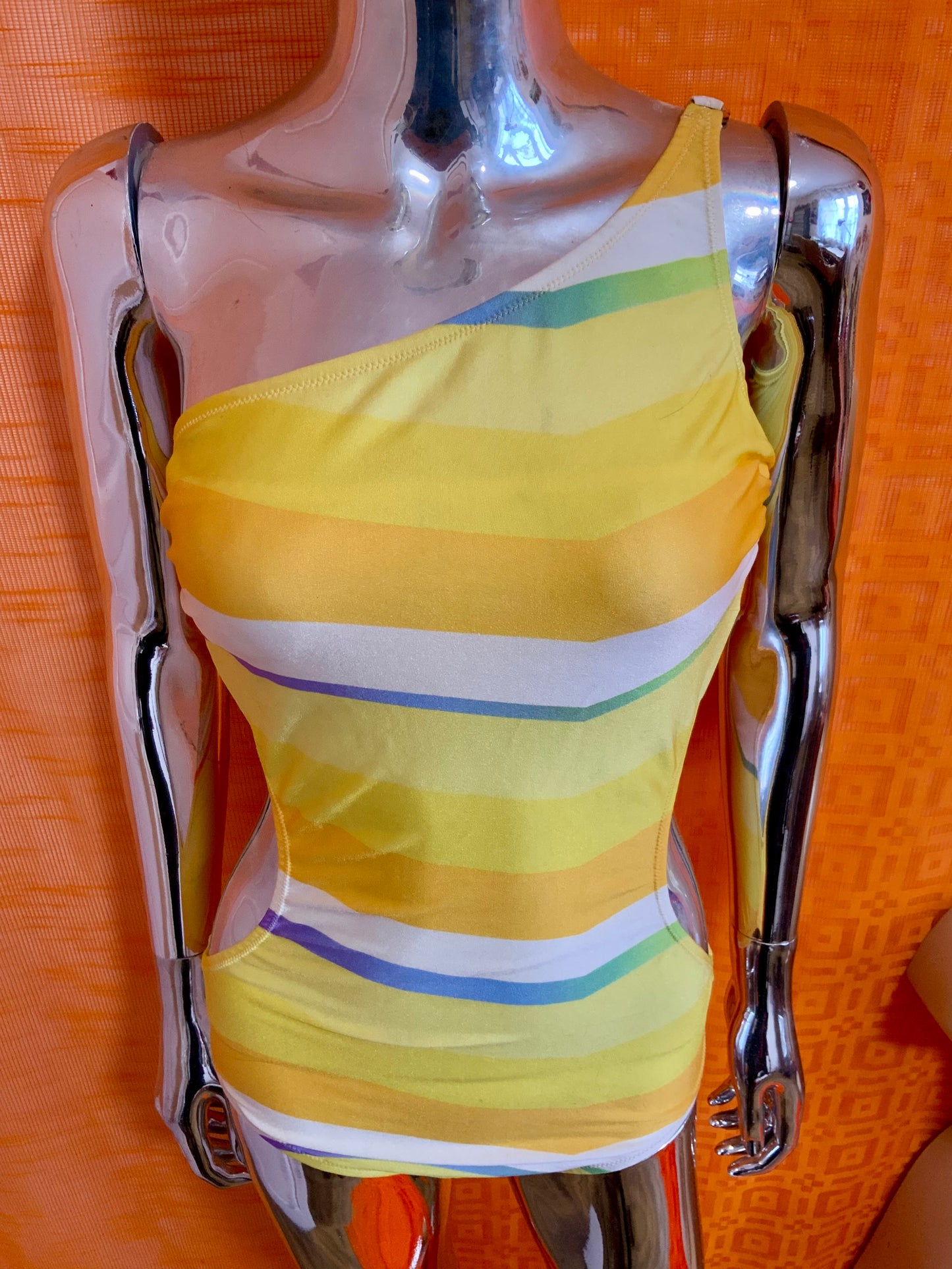Maillot de Bain rayures 1 pièce Ouvert Côtés Vintage 1980 France- T38.