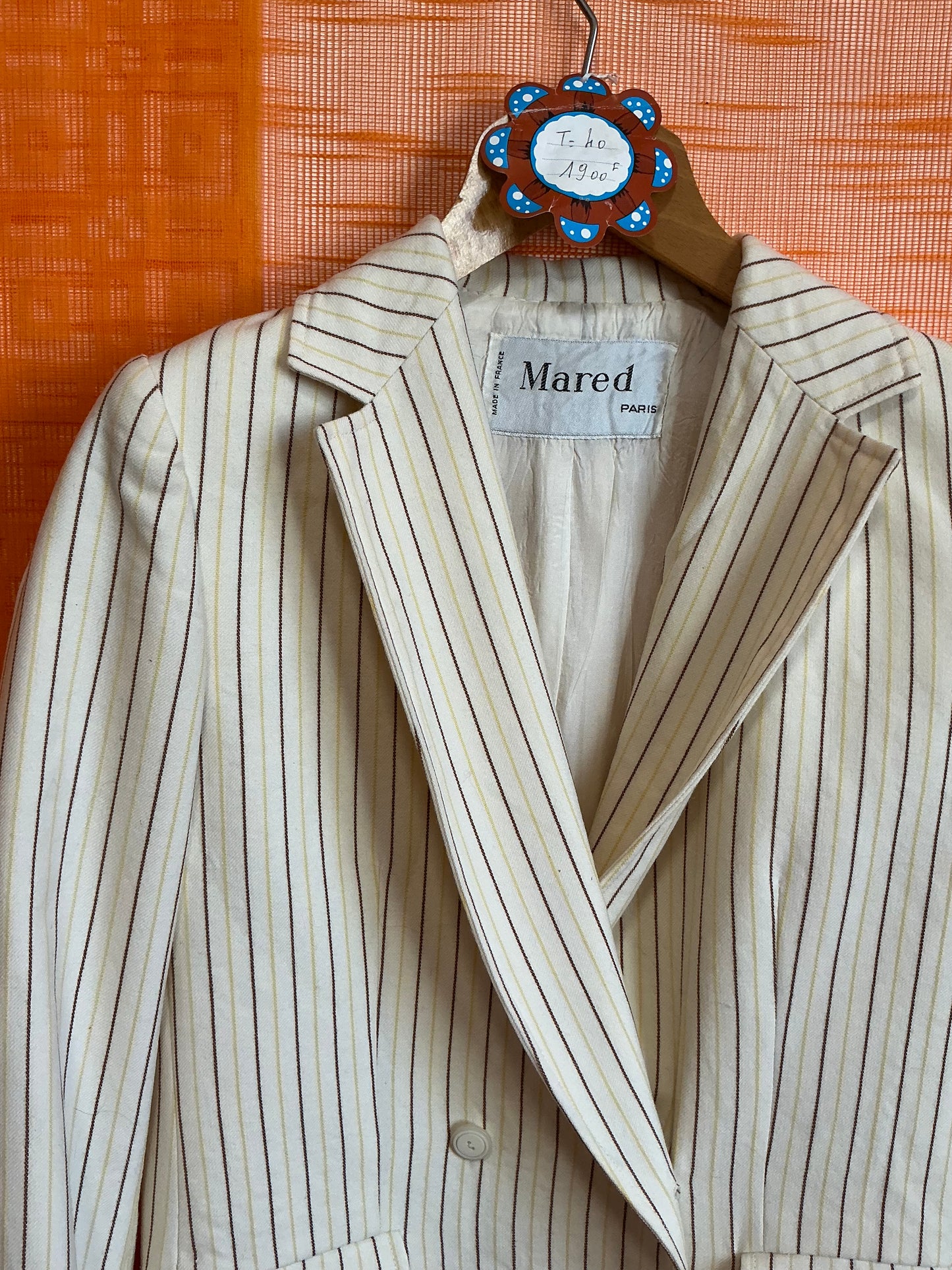 Veste Longue Blazer Rayures Original Deadstock Vintage 1970/80 - T40