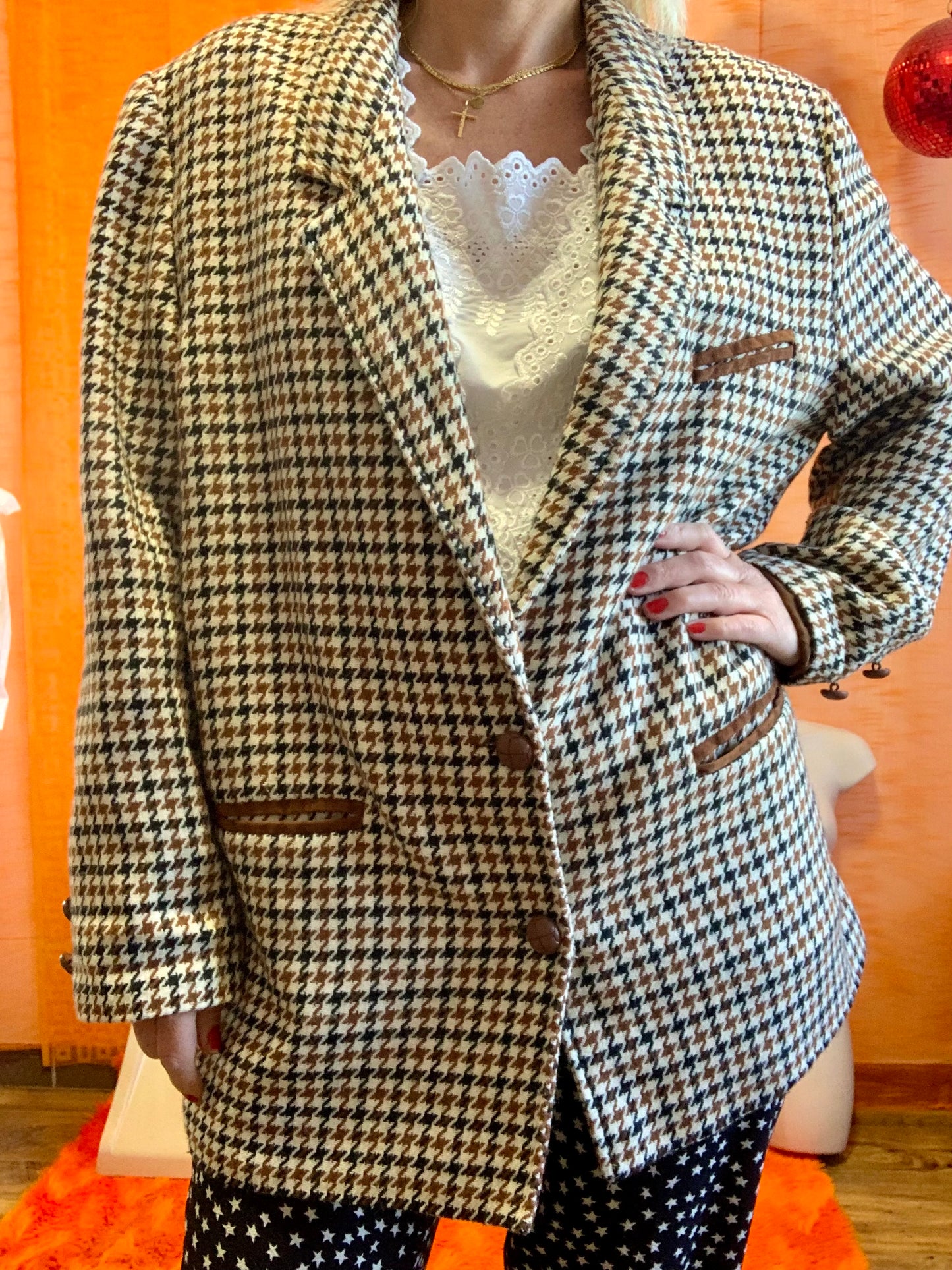 Veste Vintage Laine à carreaux pied de poules 1990 - T44