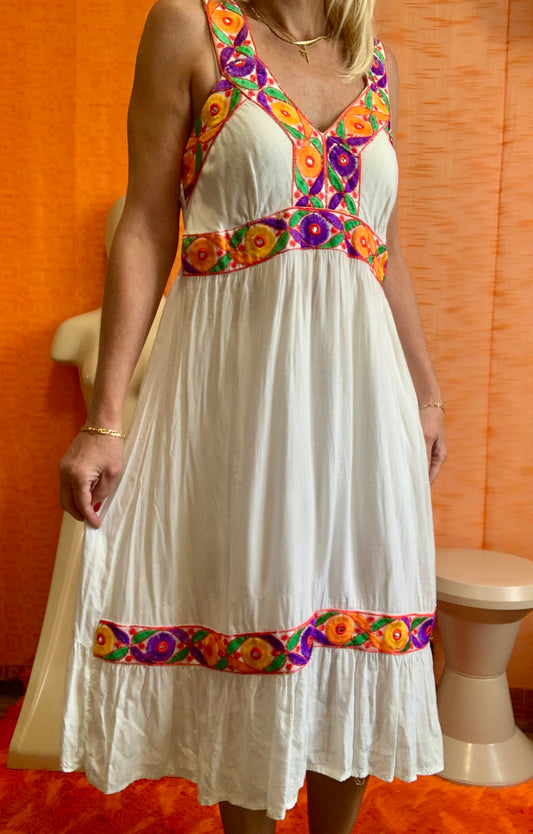 Robe Bohème Broderies Vintage 1990-T40