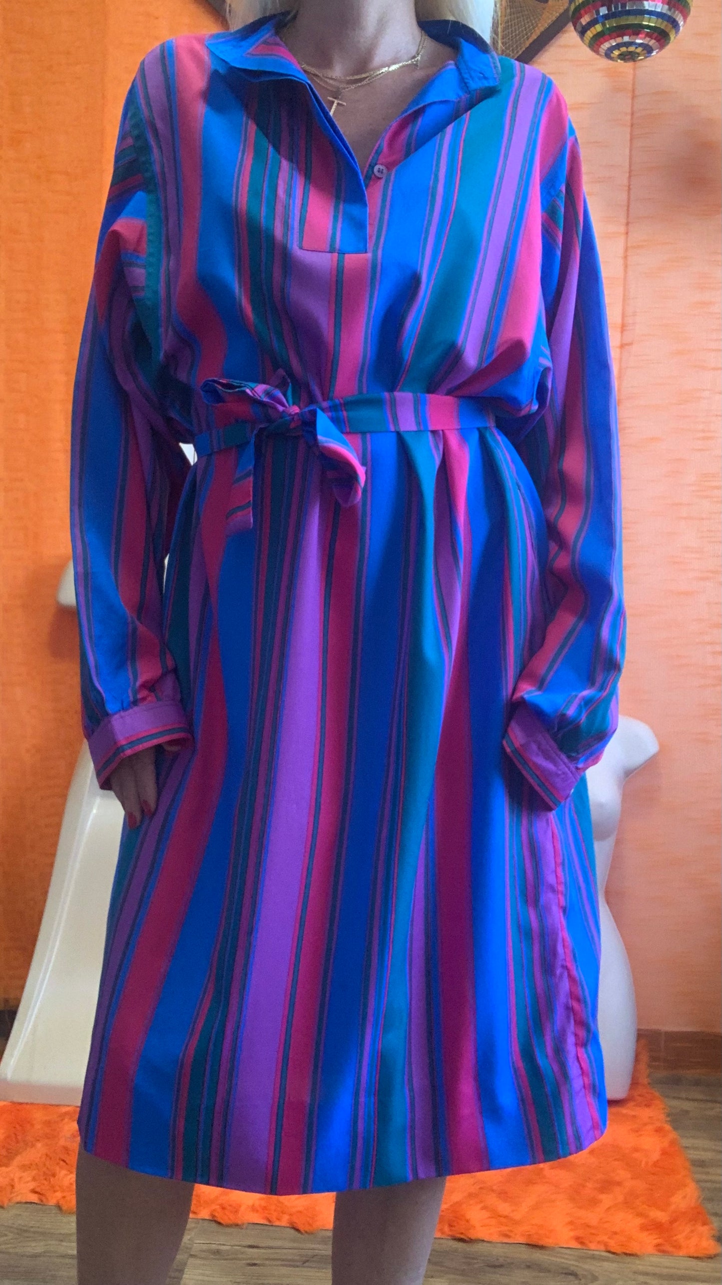 Robe chemise à rayures Vintage 1980 - T40/42