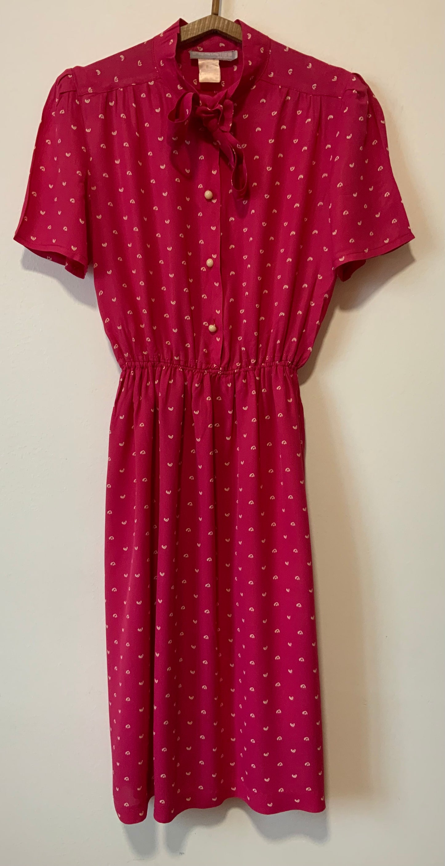 Robe Vintage 1980 Rose bonbon a col Lavallière - T40