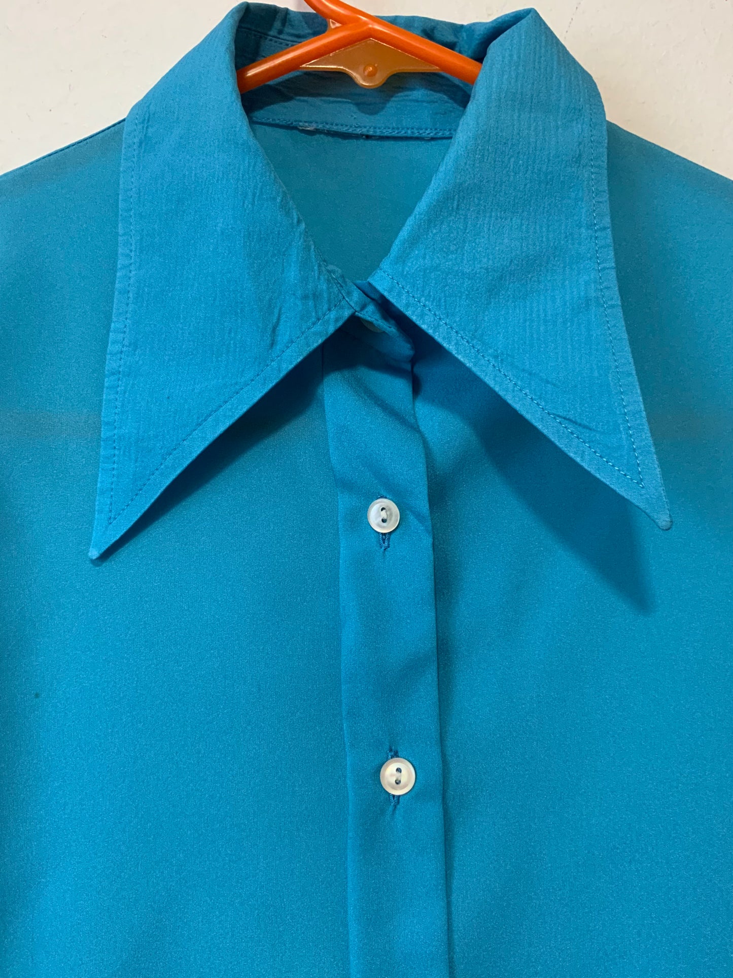 Chemise Turquoise Col pelle à tartes Vintage 1970