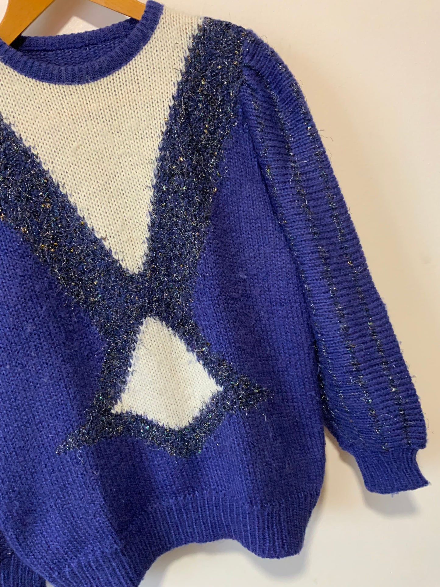Pull Laine et Angora tricoté Vintage 1980 - T44.