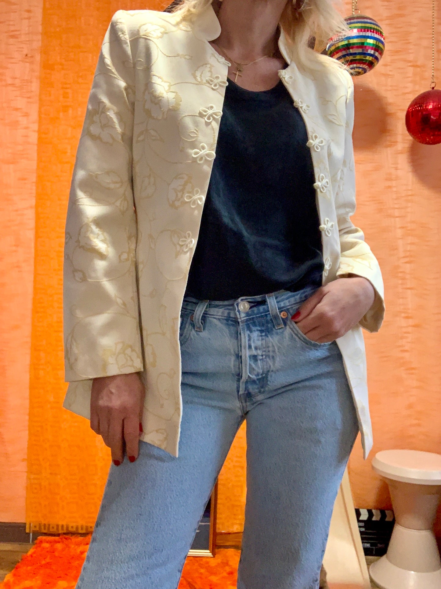 Veste Chinoise Confection Main Vintage Pépite Fleurs 1980