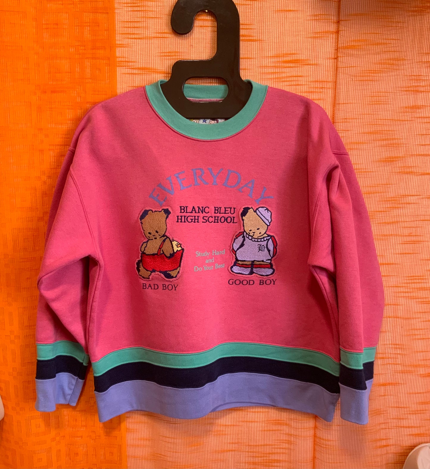 Le Sweat Blanc Bleu Vintage 1990 Pièce rare- TU