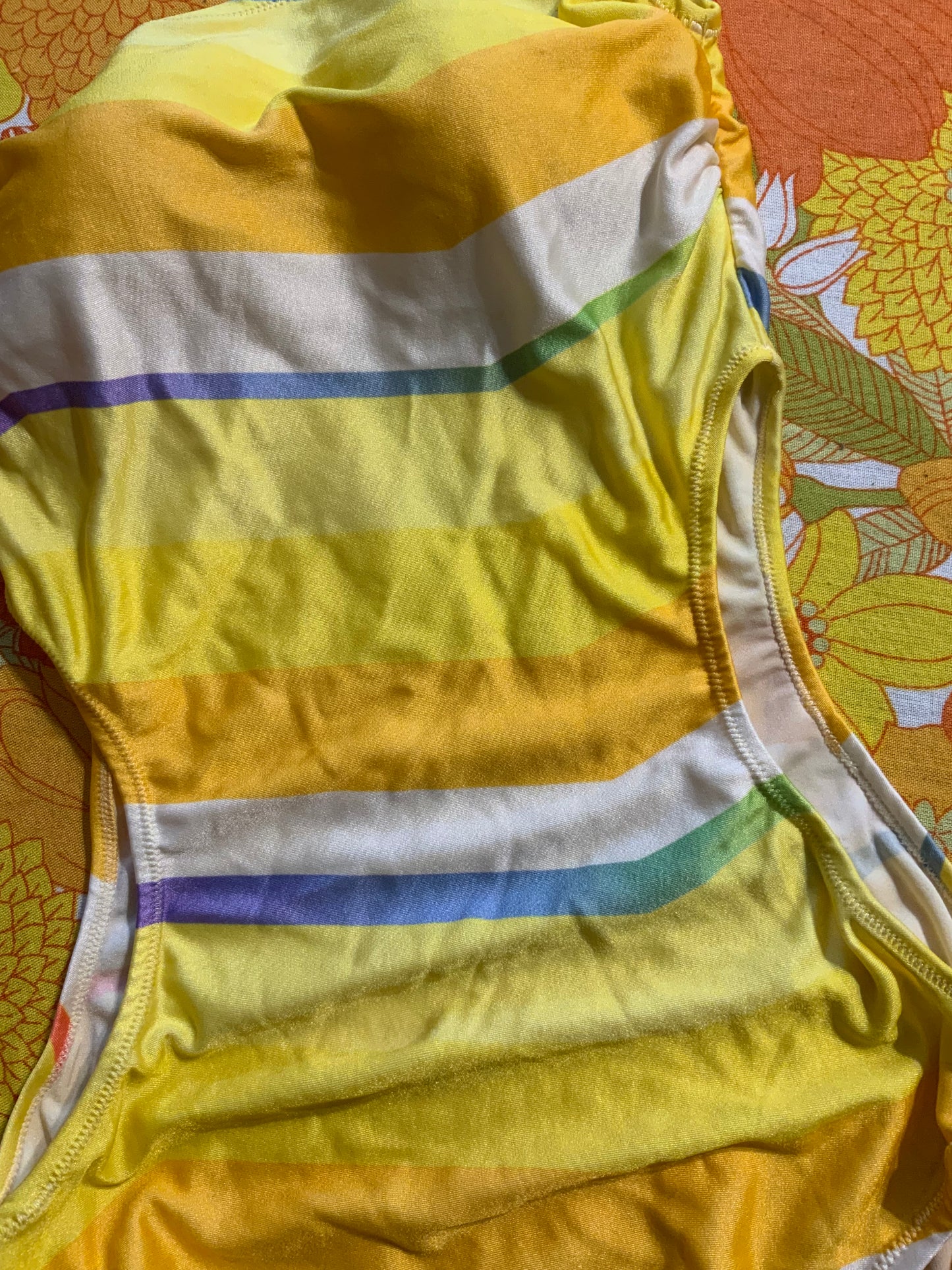 Maillot de Bain rayures 1 pièce Ouvert Côtés Vintage 1980 France- T38.
