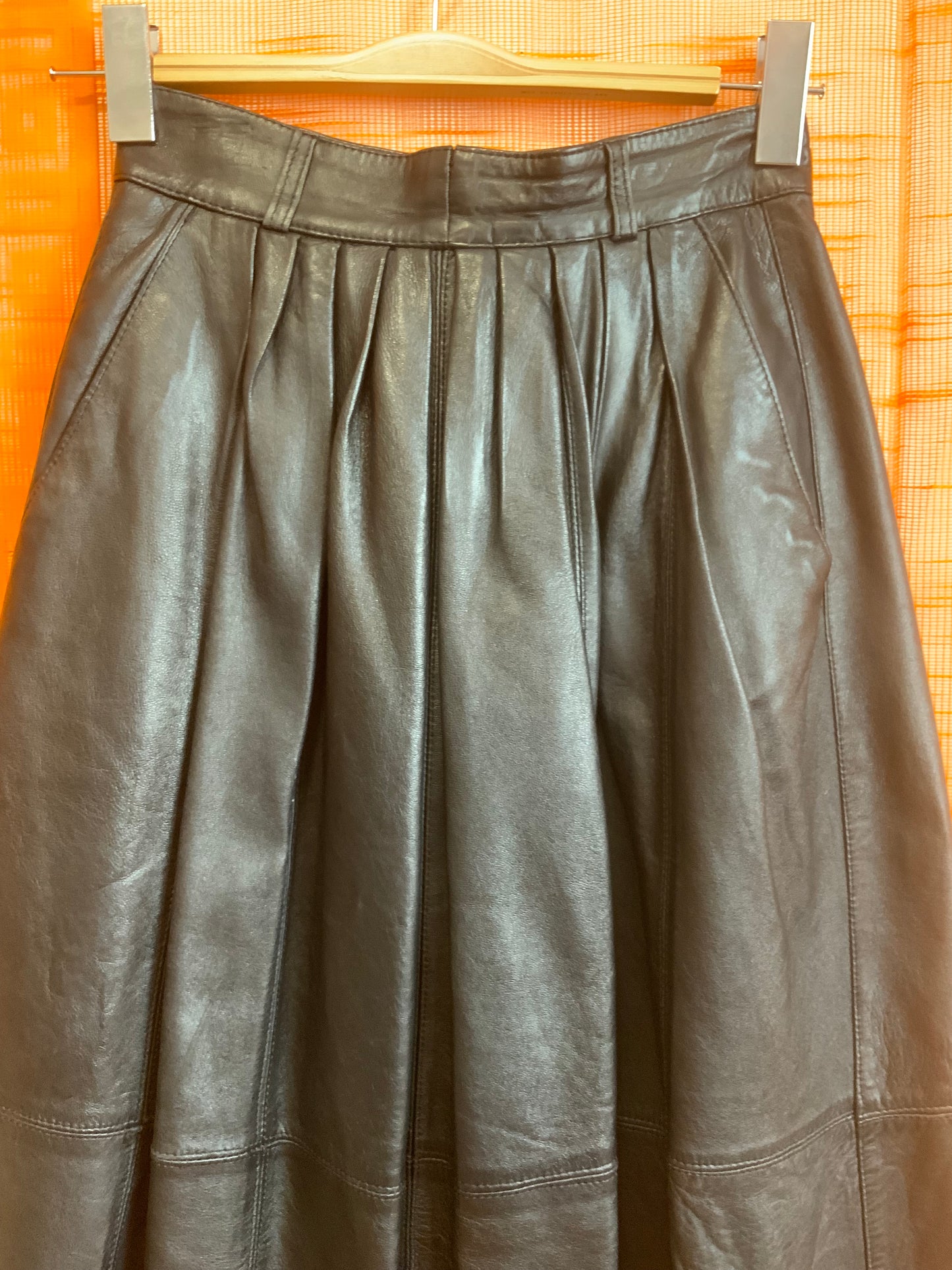 Longue Jupe cuir noir Vintage 1980- T34/36