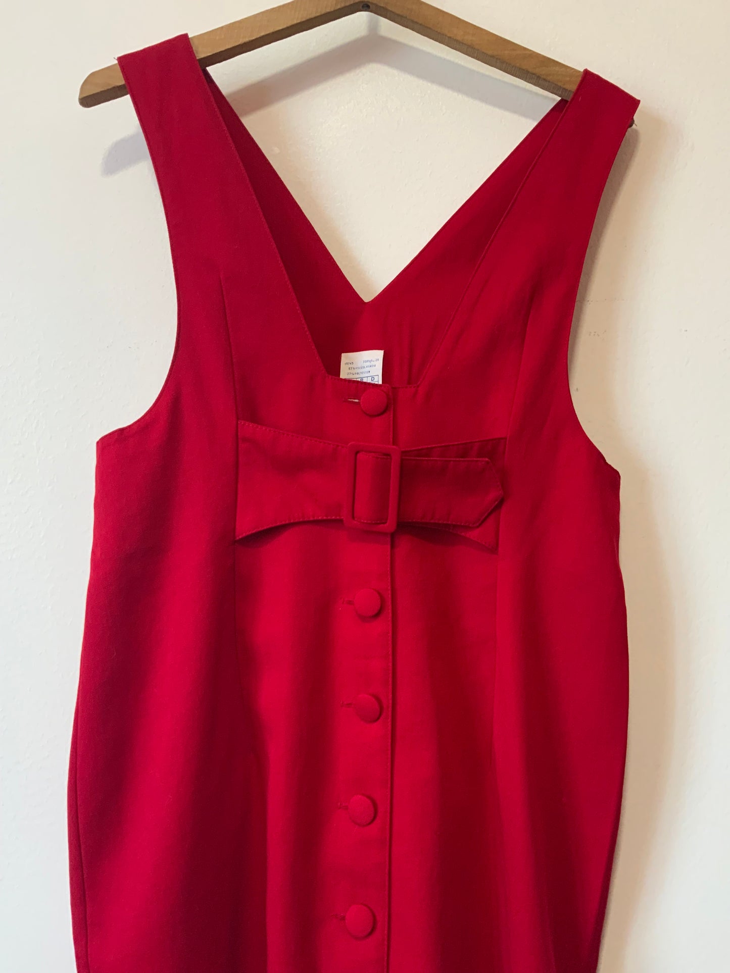 Robe Boutonnée Rouge Façon Bretelle Vintage 1990 France