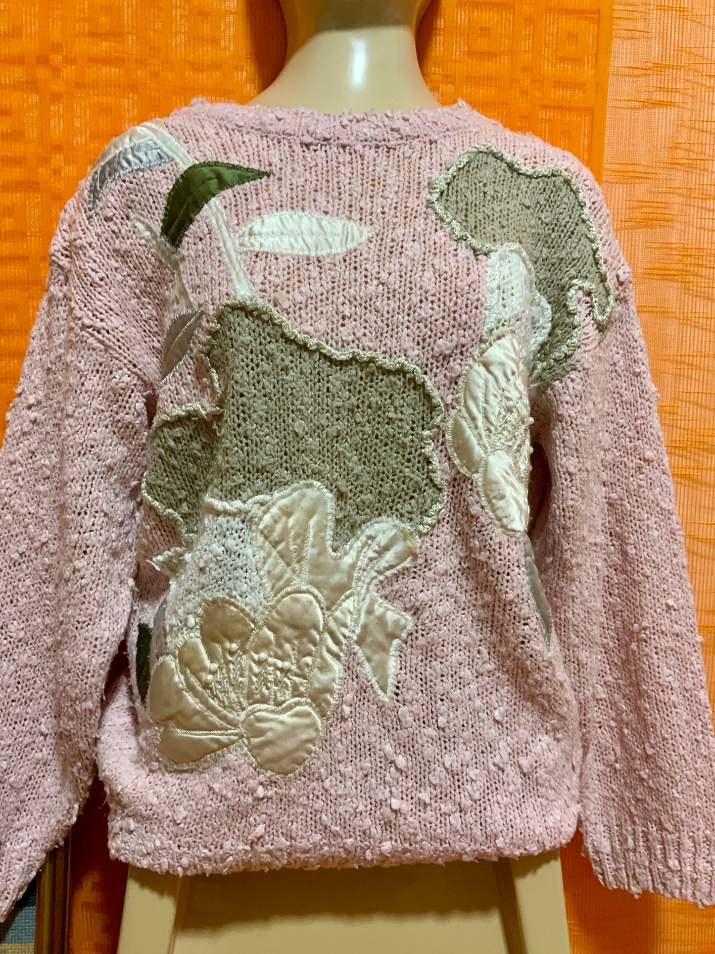 Pull Laine rose à fleurs Vintage 1980- T38