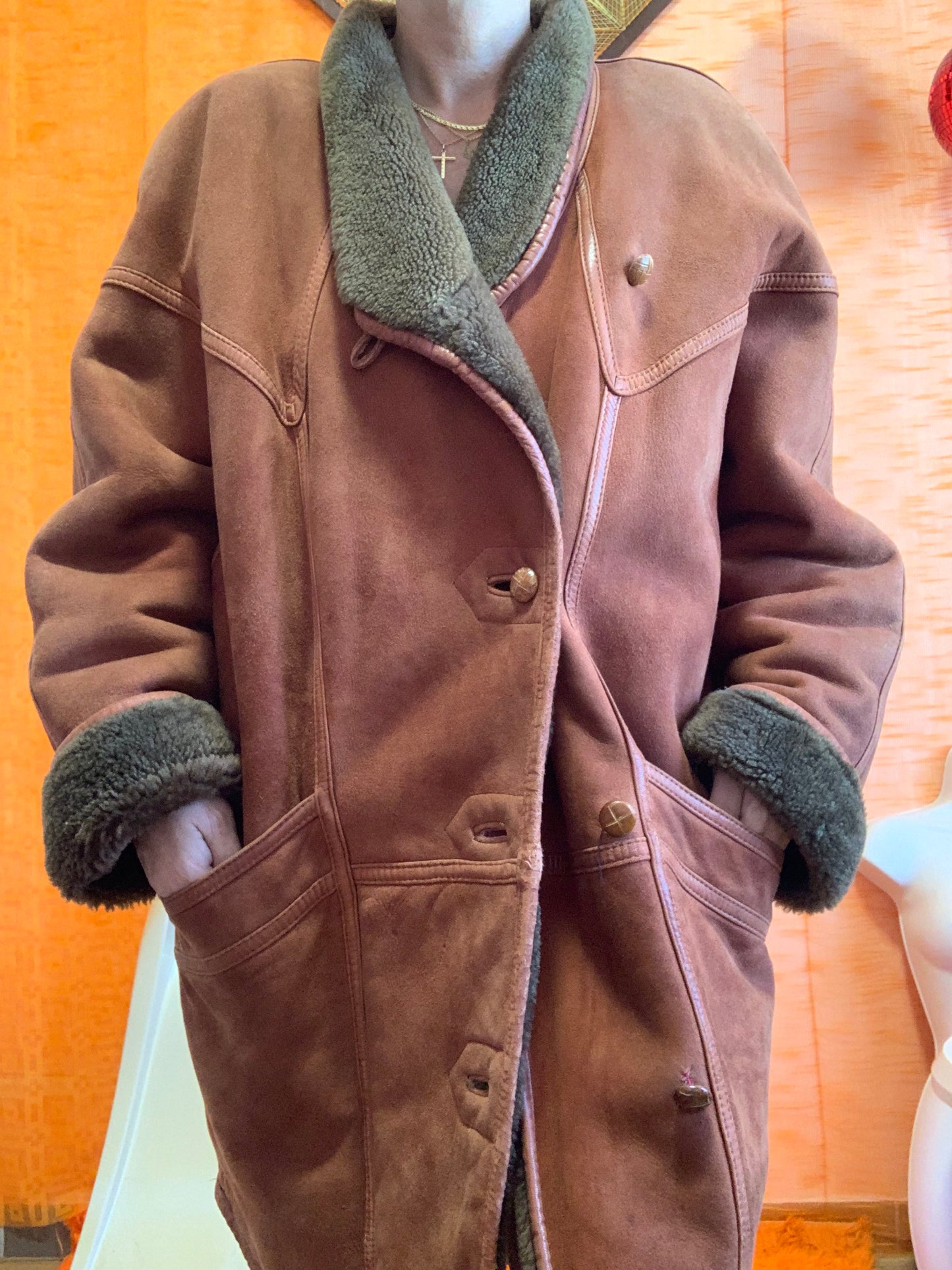 Manteau Cuir Daim Haut de gamme Vintage- T44/46.