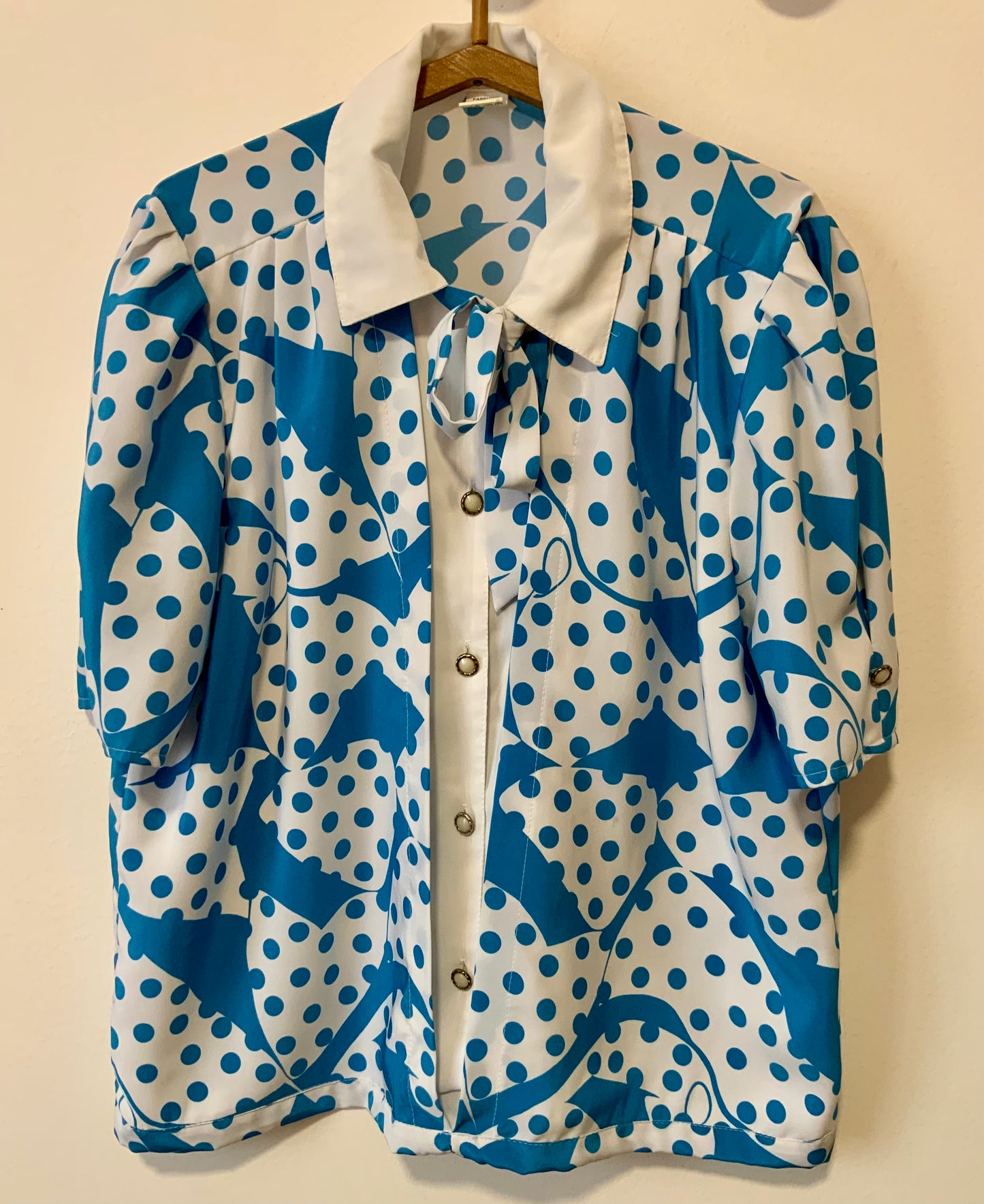 Superbe chemisier a pois bleus France Vintage 1980 - T46