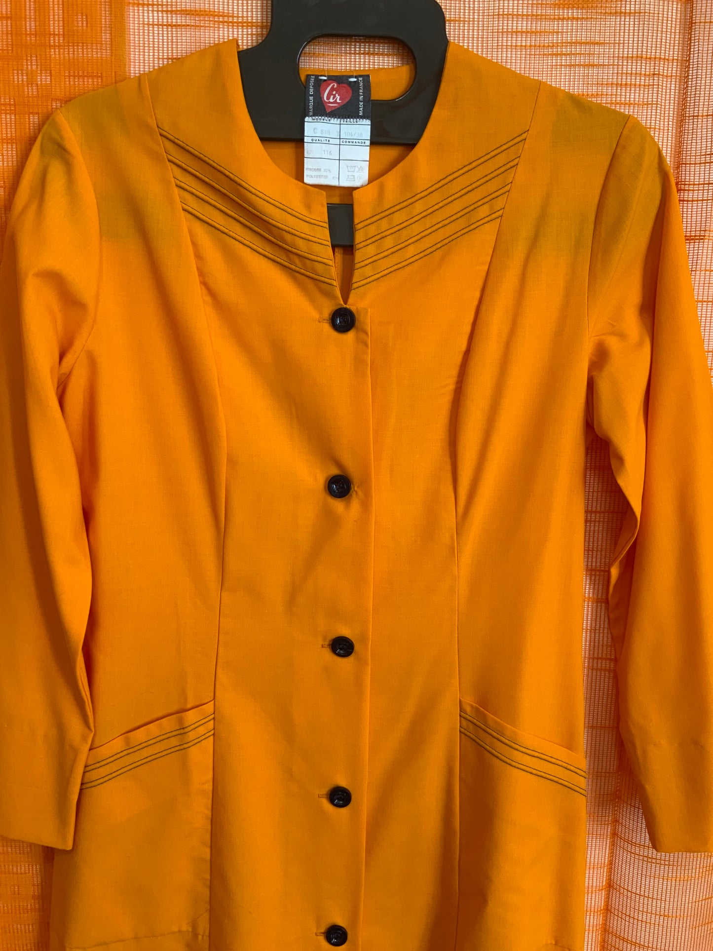 Grande blouse robe boutonnée Orange Vintage Original 1970 France Deadstock- T38