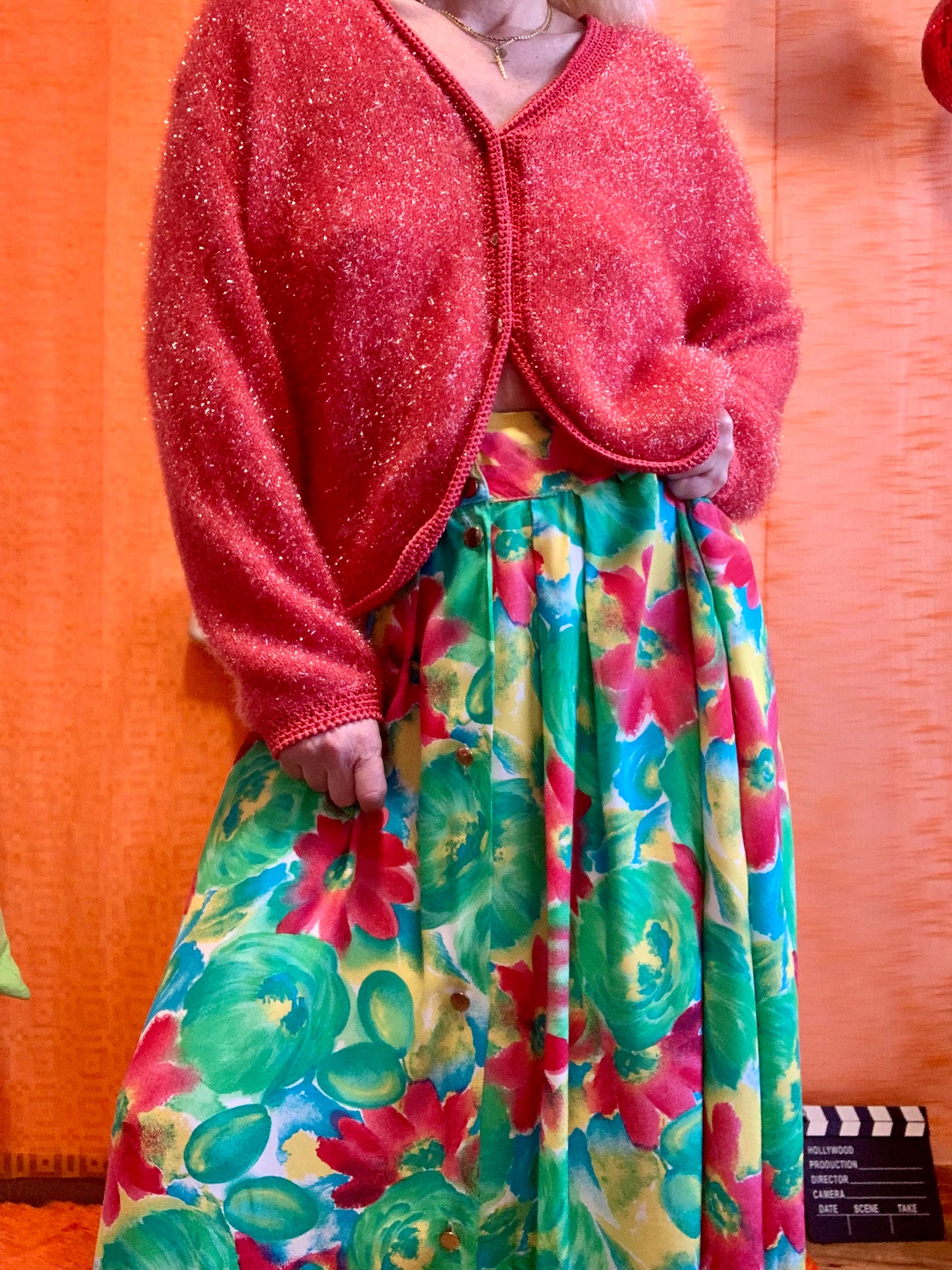 Jupe boutonnée à fleurs Vintage 1980 France -T46