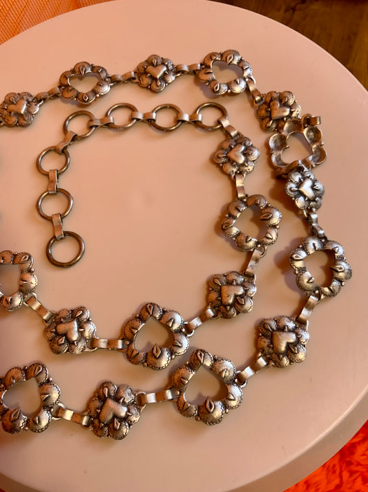 Ceinture Chaine Motifs Coeurs Vintage 1990-