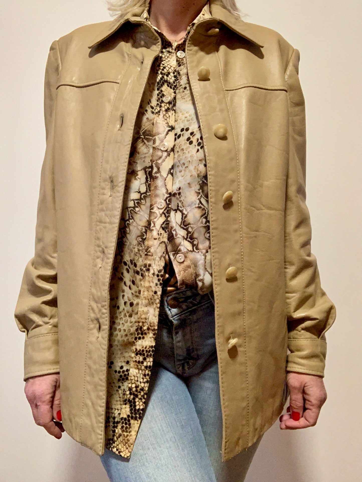 Pure Veste cuir beige Vintage 1970 Modèle Unique