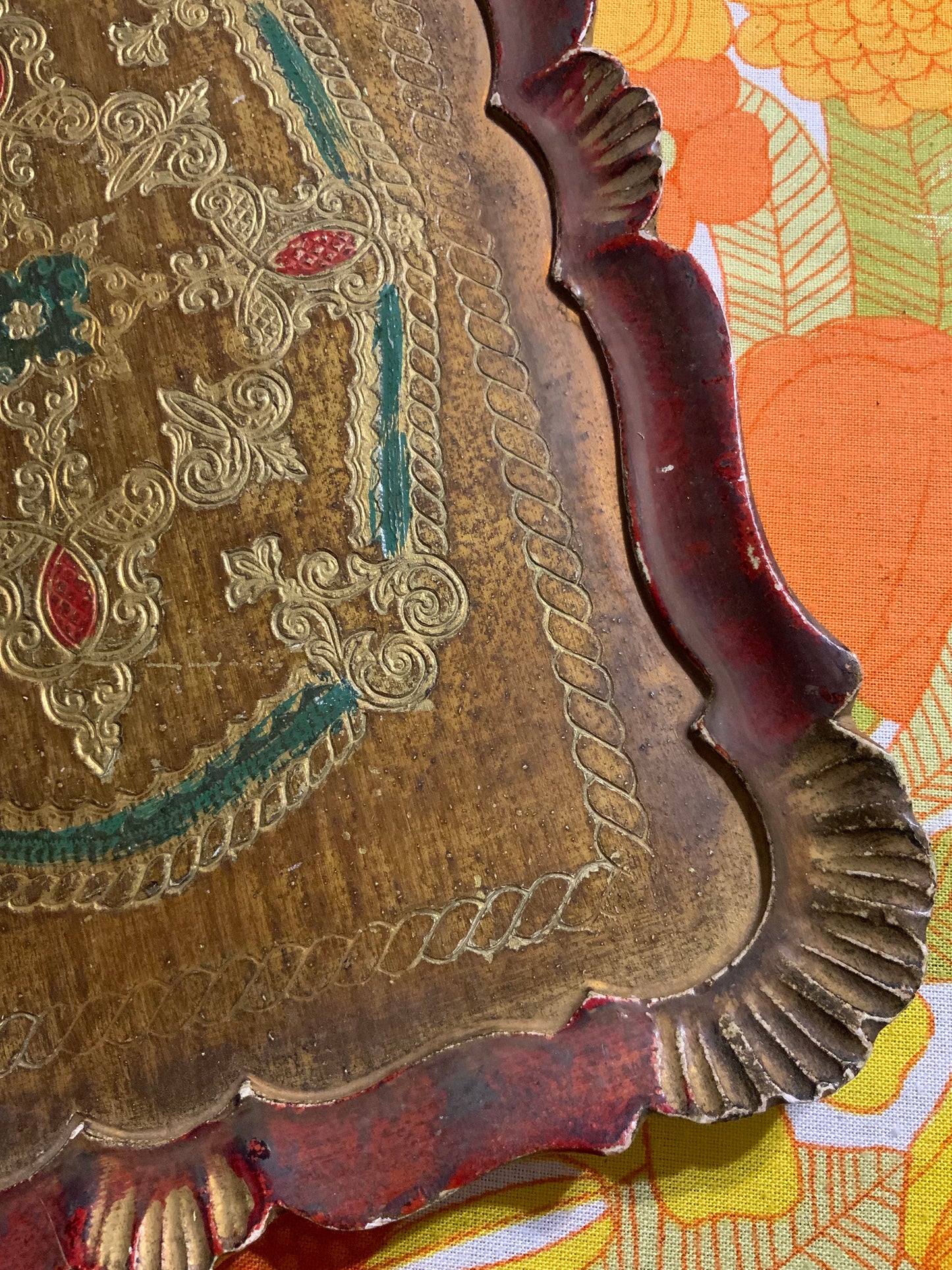 Plateau bois peint Florentin Vintage 1960