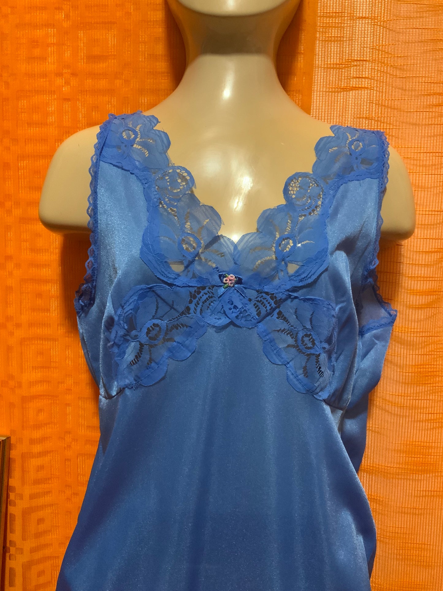Combinaison Robe bleue Dentelle et petite fleur - Vintage 1980 Dentelle