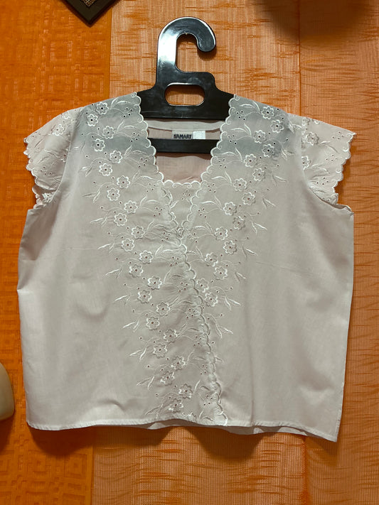 Blouse Broderies anglaises Fleurs Vintage France 1980- T54