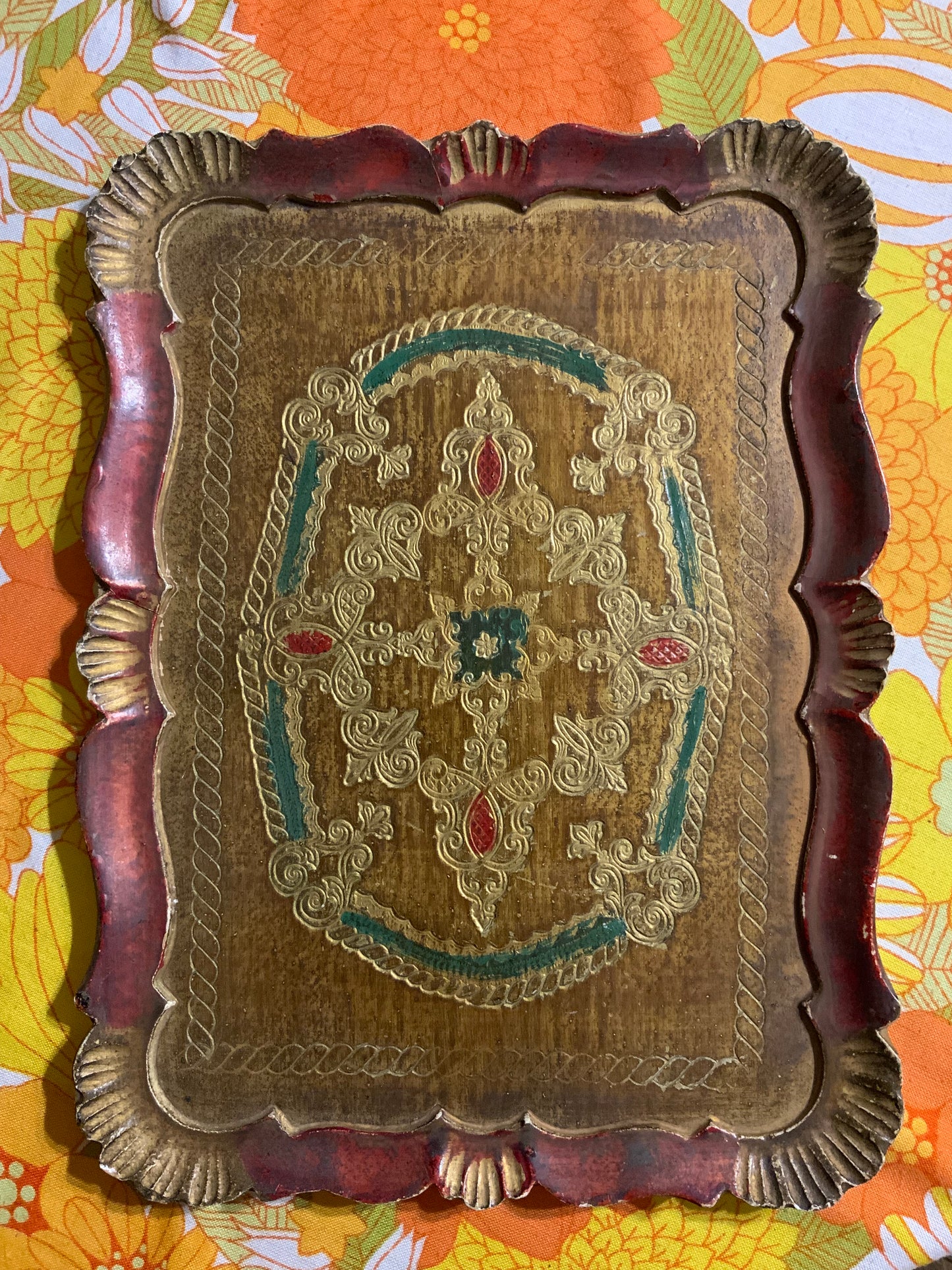 Plateau bois peint Florentin Vintage 1960