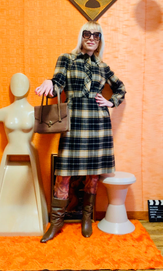 Robe à carreaux Pépite 1970 belle confection Vintage- T38.