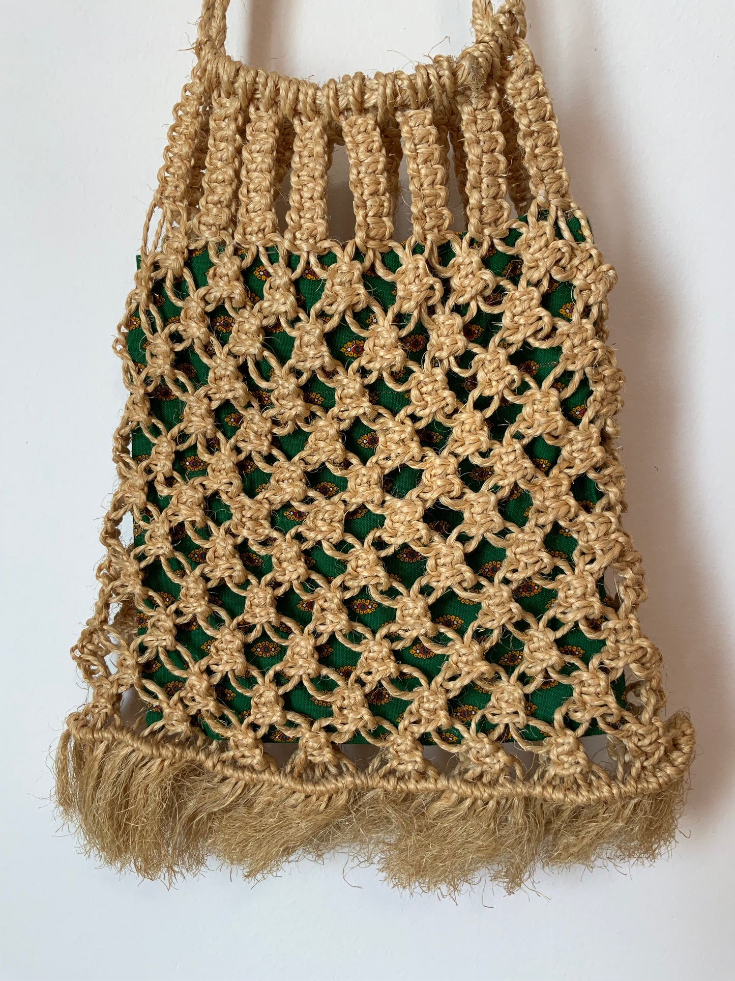 Sac à main en pailles tressées Vintage 1980 - Tissu provençal