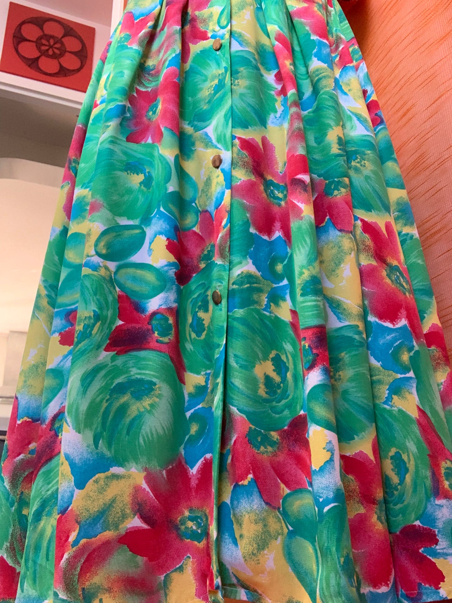 Jupe boutonnée à fleurs Vintage 1980 France -T46