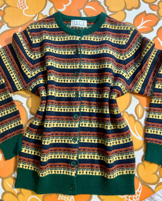 Gilet Jacquard Vintage 1980 Pure Laine- T40