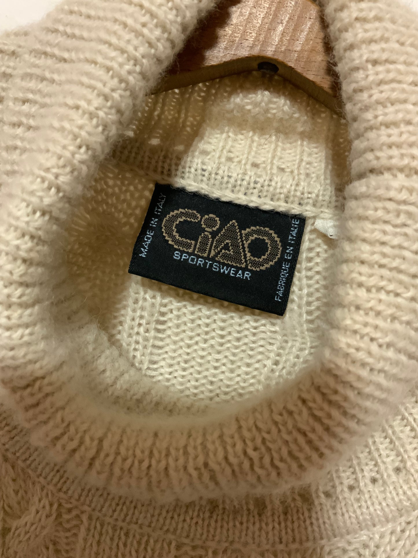 Pull Col roulé motifs Burlington carreaux et torsades Vintage Italy 1990- TU