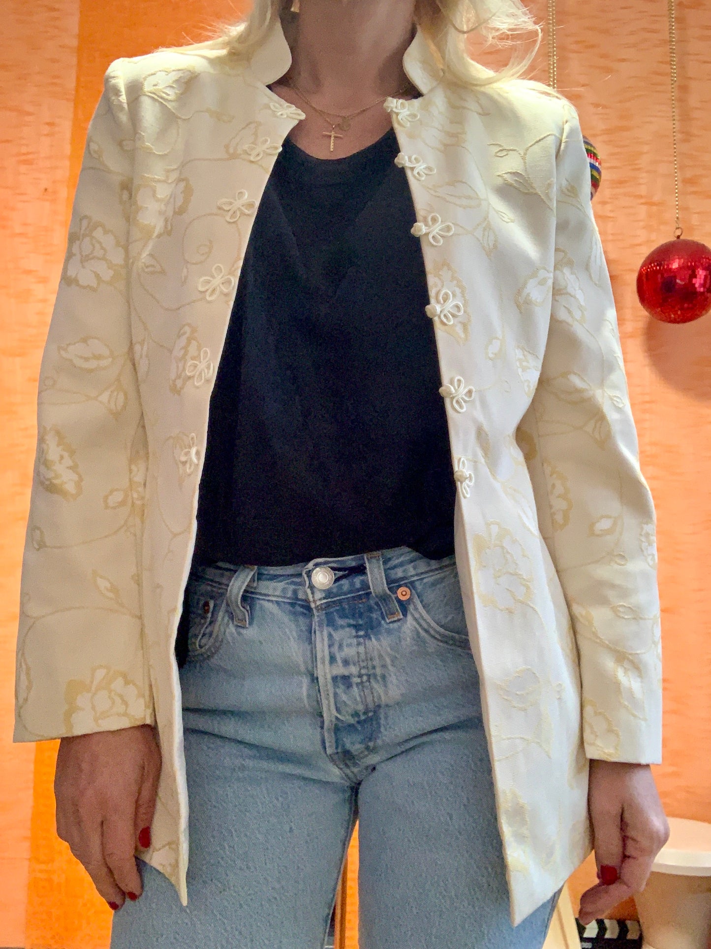 Veste Chinoise Confection Main Vintage Pépite Fleurs 1980