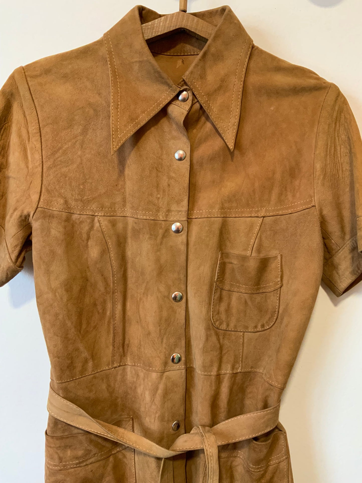 Veste en Daim col pelle à tartes bohème unique Vintage Seventies - T38