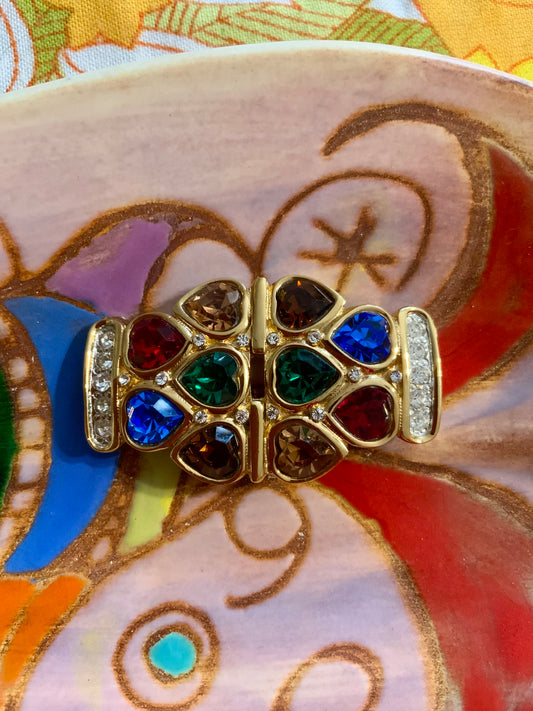 Broche Vintage Coeurs strass Pierres Métal