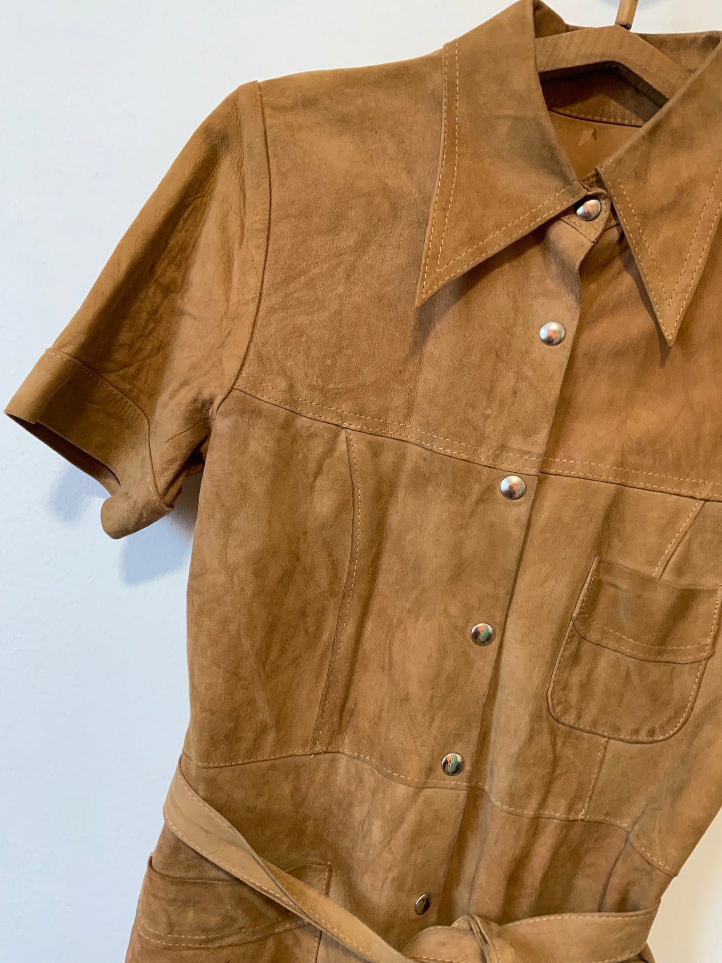 Veste en Daim col pelle à tartes bohème unique Vintage Seventies - T38