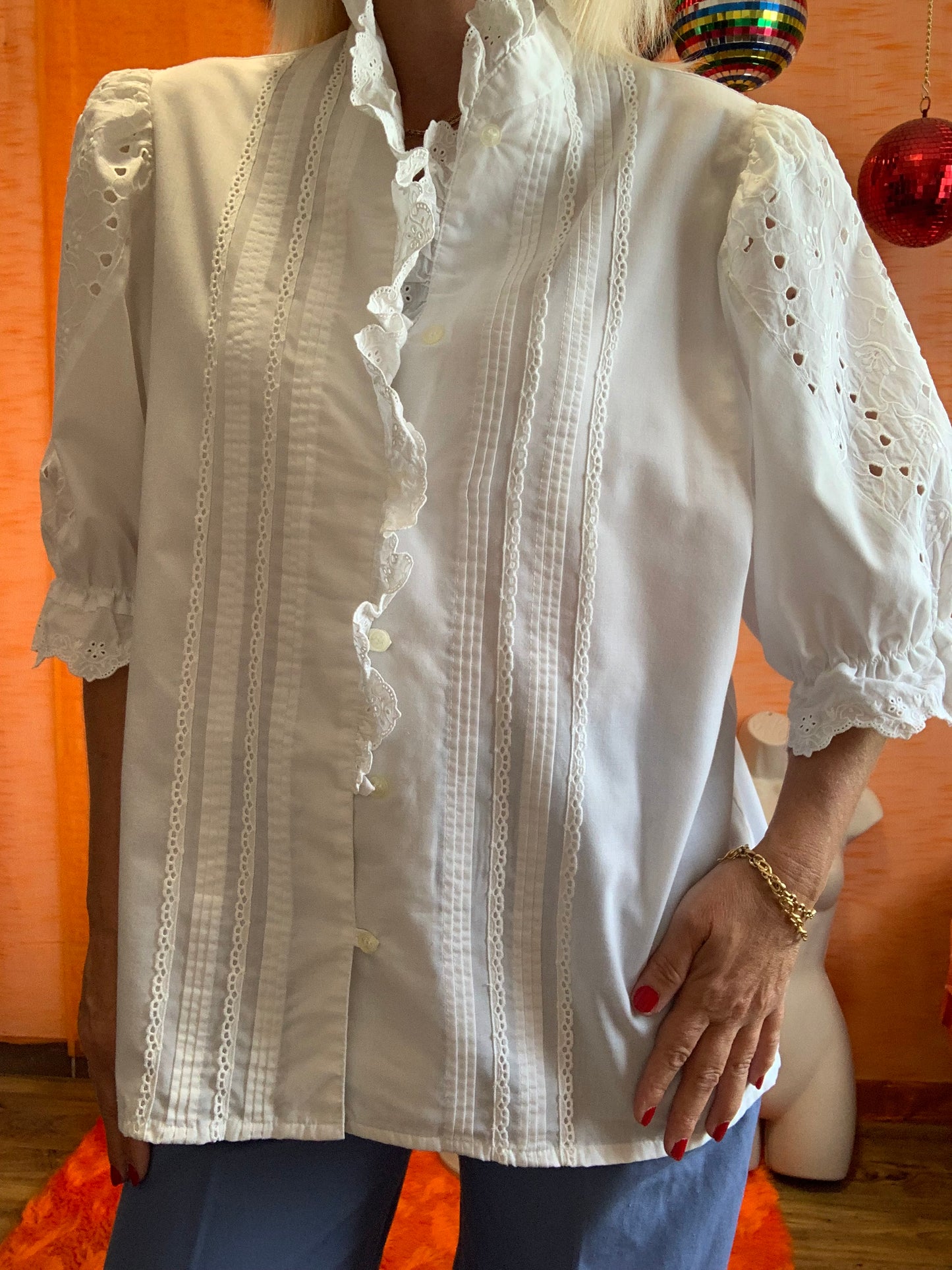 Chemisier Autrichien Broderies anglaises fleurs Vintage - T40