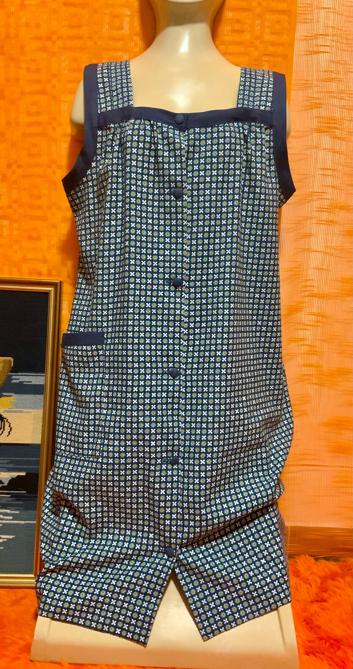 Blouse Robe boutonnée À fleurs Vintage 1970- T 50 maxi.