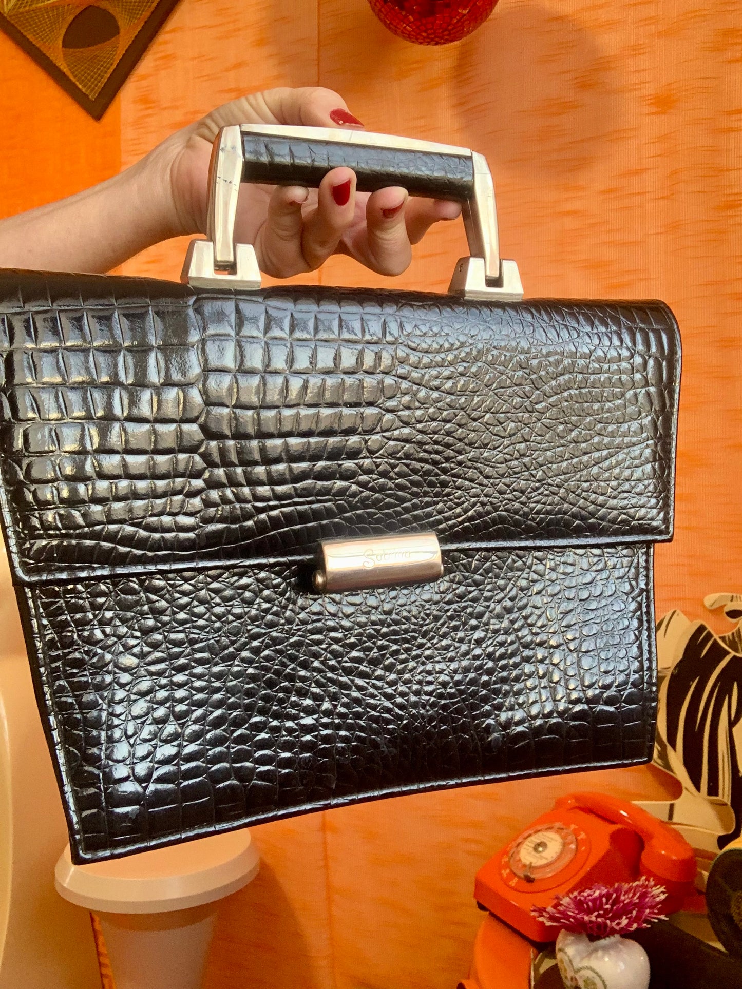 Sac à main Chic Cuir vernis Vintage 1980