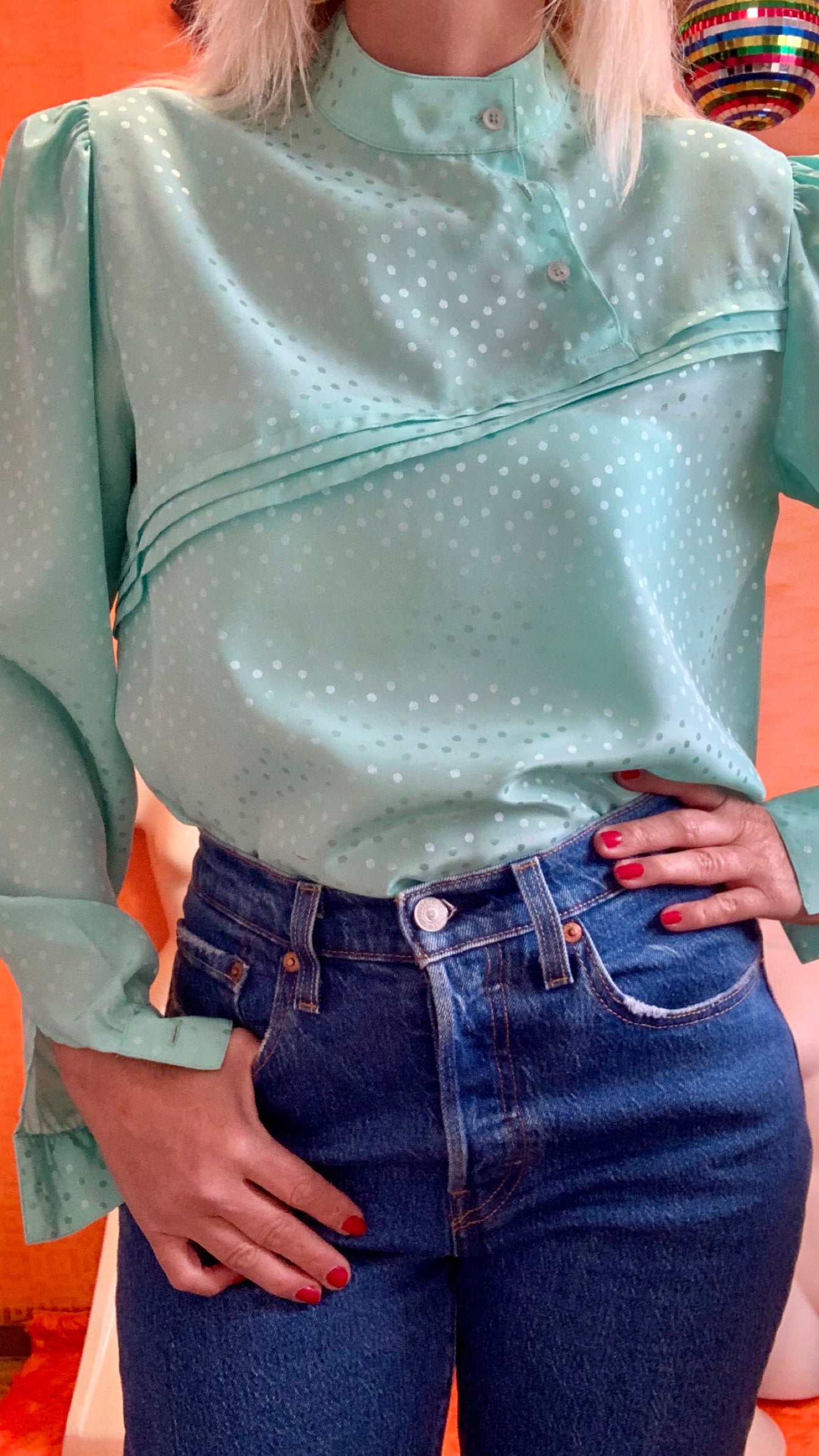 Superbe Chemisier Vintage 1980 Couleur menthe- T38