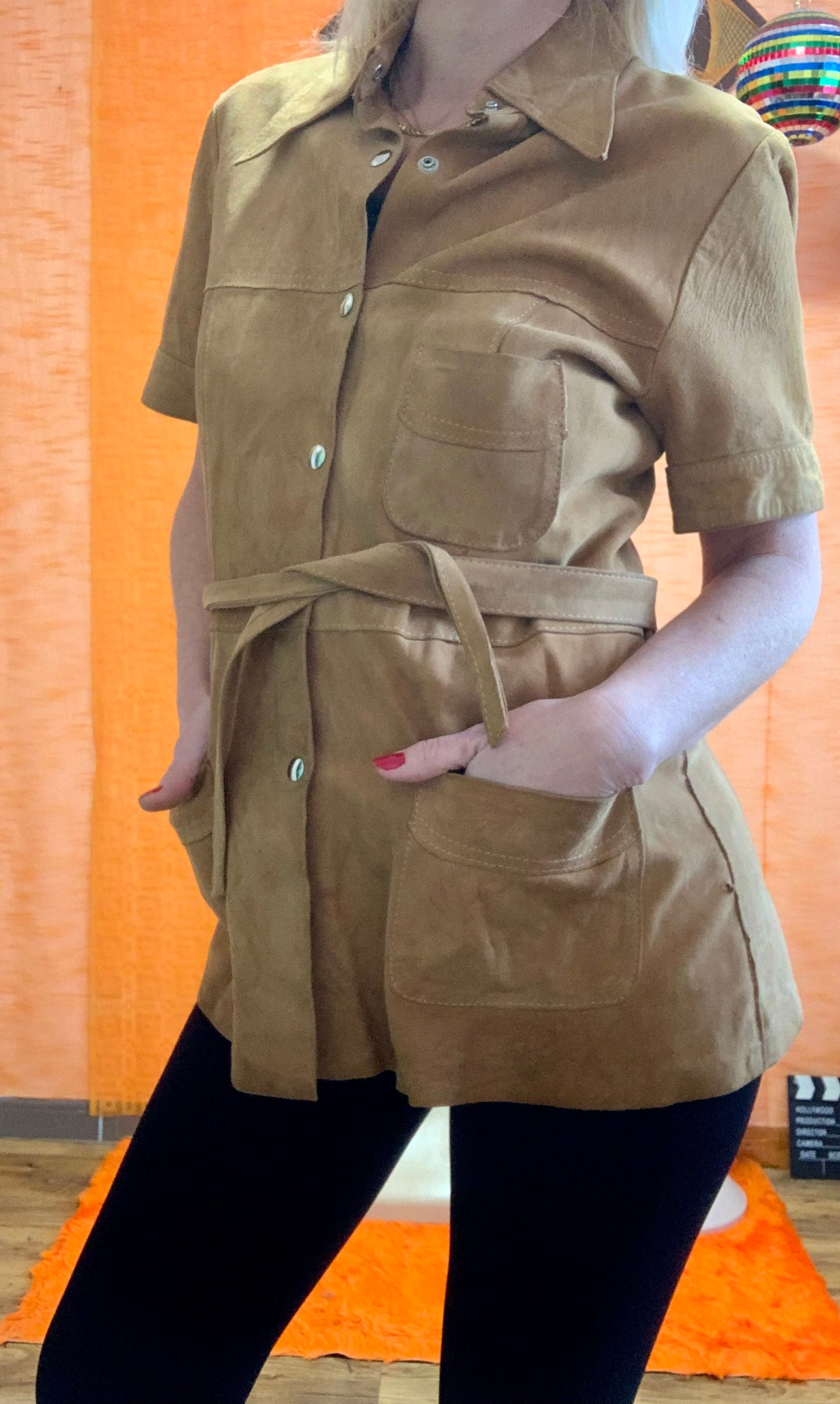 Veste en Daim col pelle à tartes bohème unique Vintage Seventies - T38