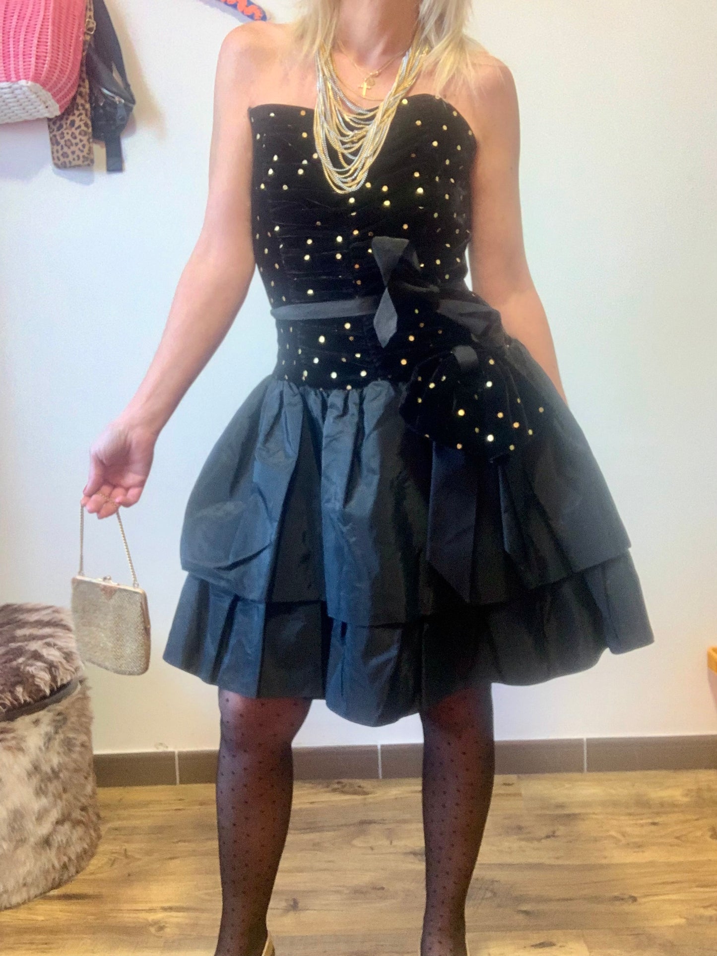 Robe Bustier velours volume Vintage 1980- T40/42