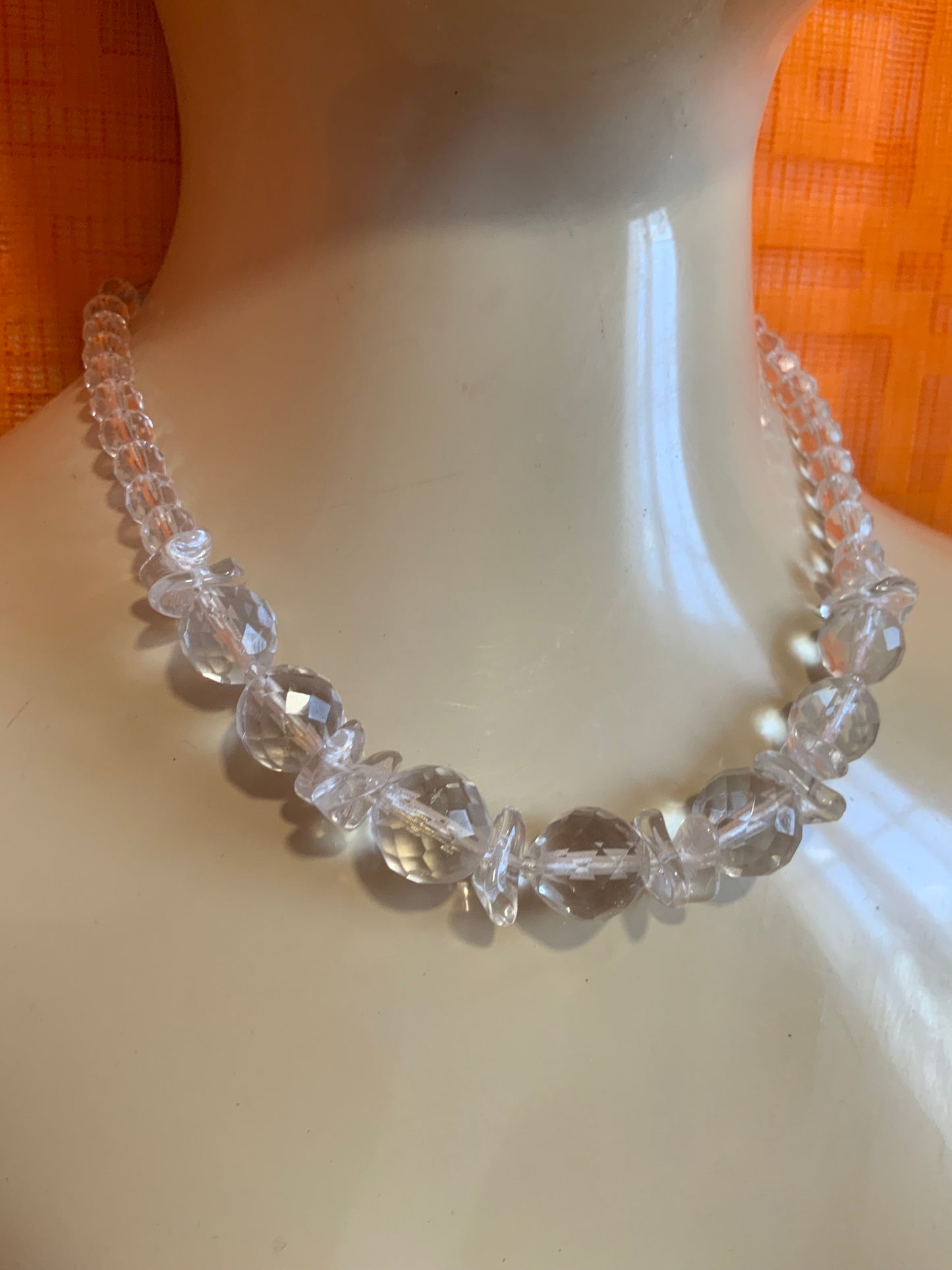Collier perles de verre transparentes Vintage 1980/90-