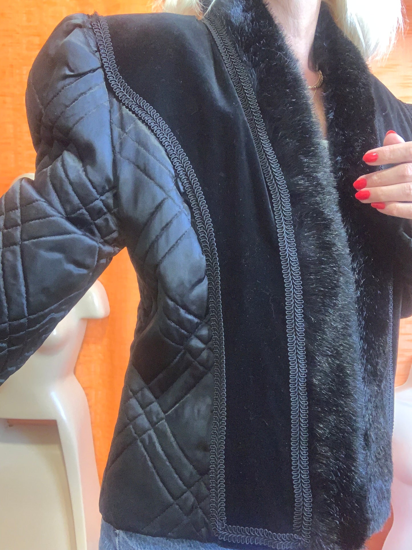 Veste matelassée Vintage 1980 Velours et fourrure synthétique- TU
