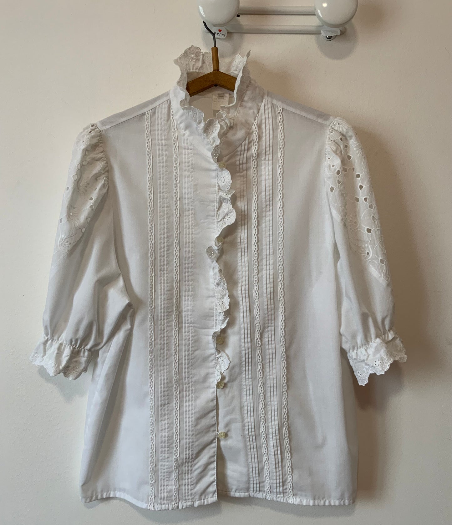Chemisier Autrichien Broderies anglaises fleurs Vintage - T40